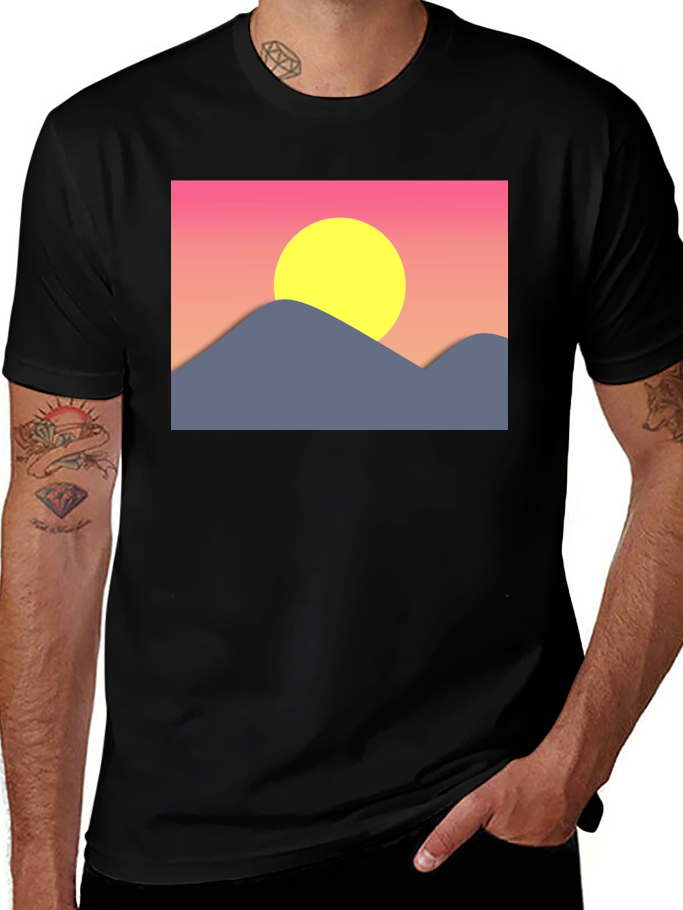 Variant 6 of Sunset Mountain Graphic Tee - Black Cotton Blend