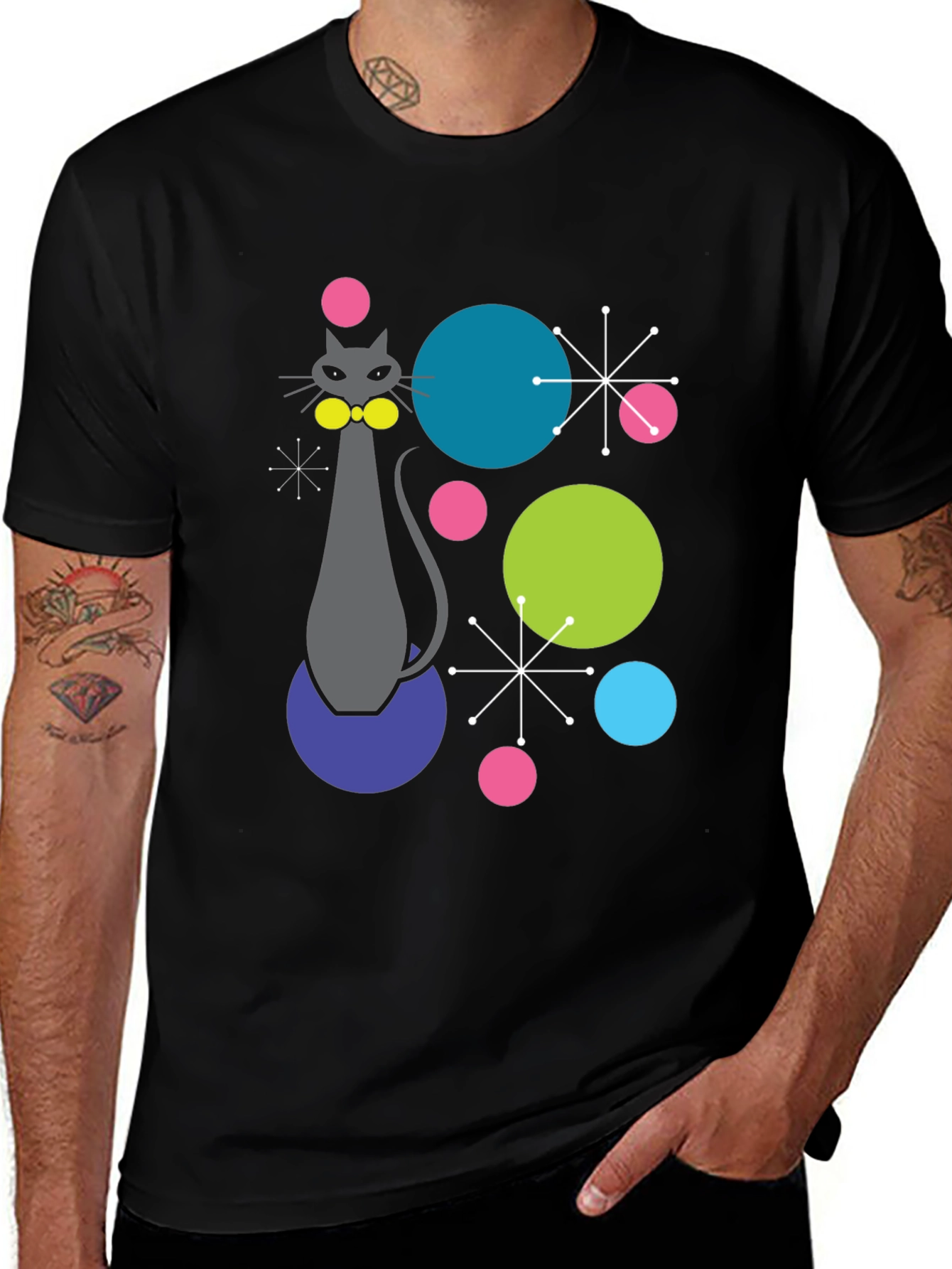 Retro Atomic Cat Graphic T-Shirt
