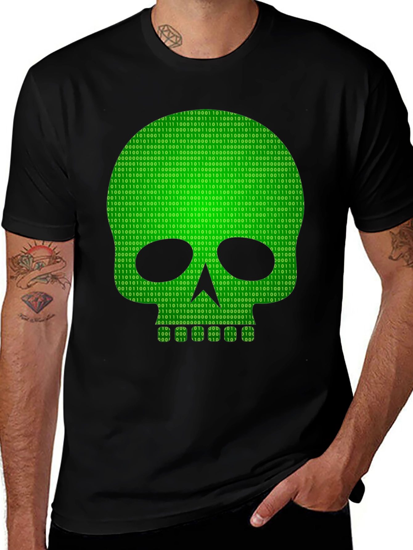 Variant 20 of Binary Skull Graphic T-Shirt - Hacker Style