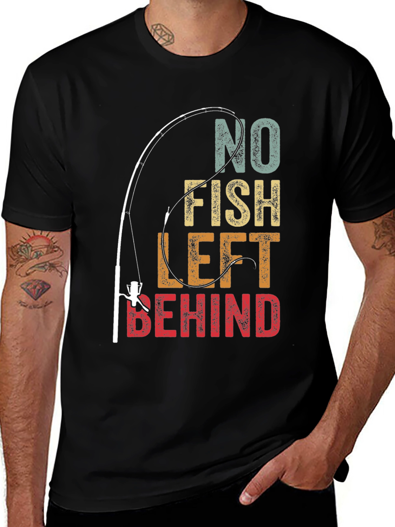 Variant 16 of No Fish Left Behind T-Shirt - Fishing Rod Graphic