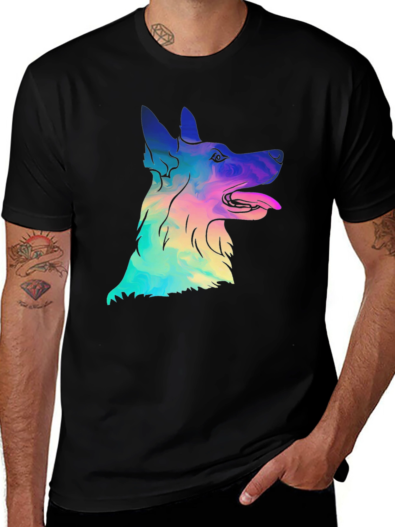 Variant 13 of Vibrant Dog Graphic Tee - Artistic German Shepherd