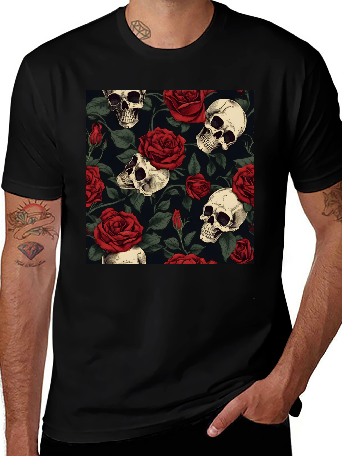 Skull & Roses Graphic Tee - Bold, Edgy Style