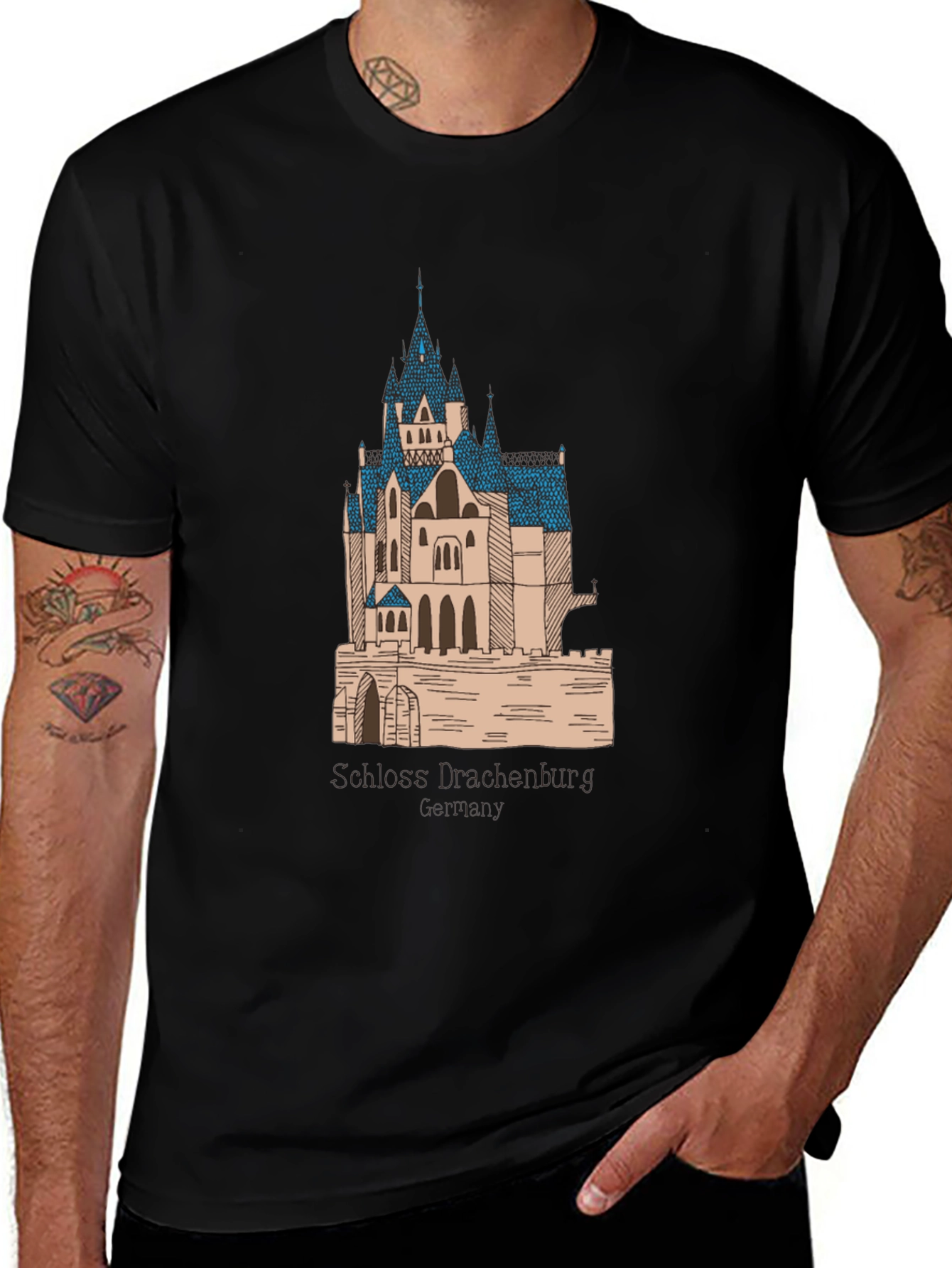 Variant 15 of Schloss Drachenburg Castle T-Shirt - Black Graphic Tee