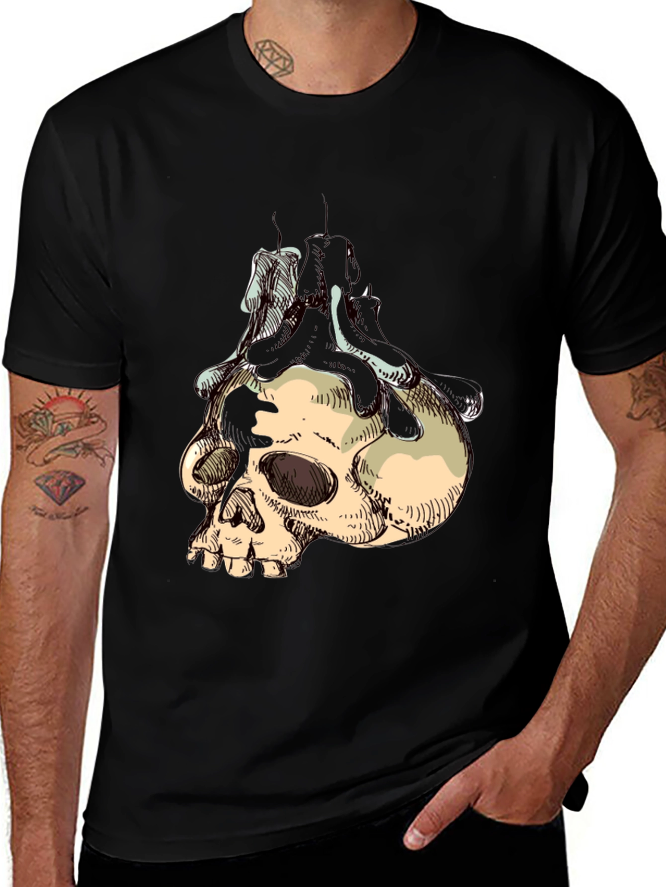 Skull & Candle Graphic T-Shirt - Gothic Style