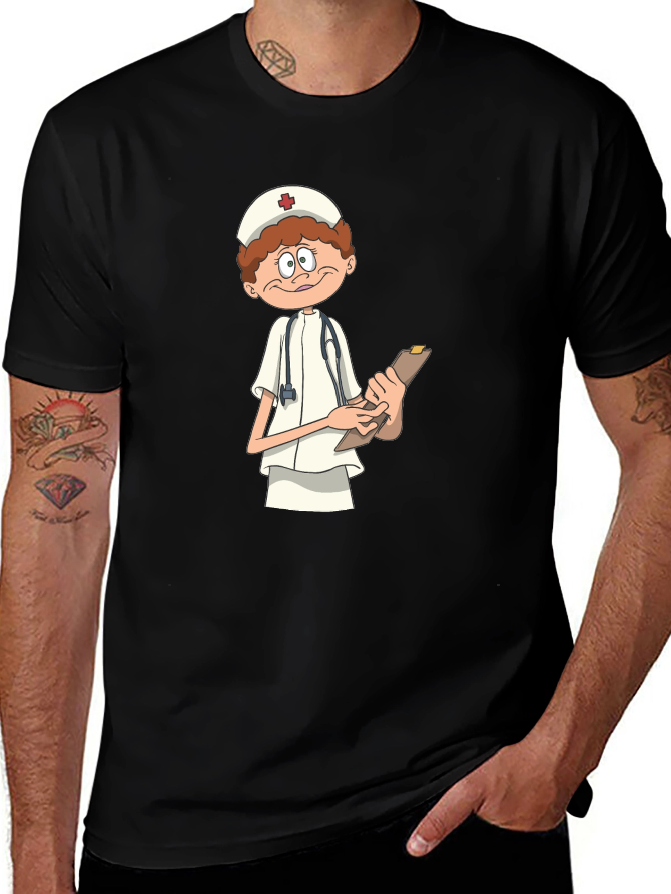 Variant 12 of Cartoon Nurse T-Shirt - Black Graphic Tee
