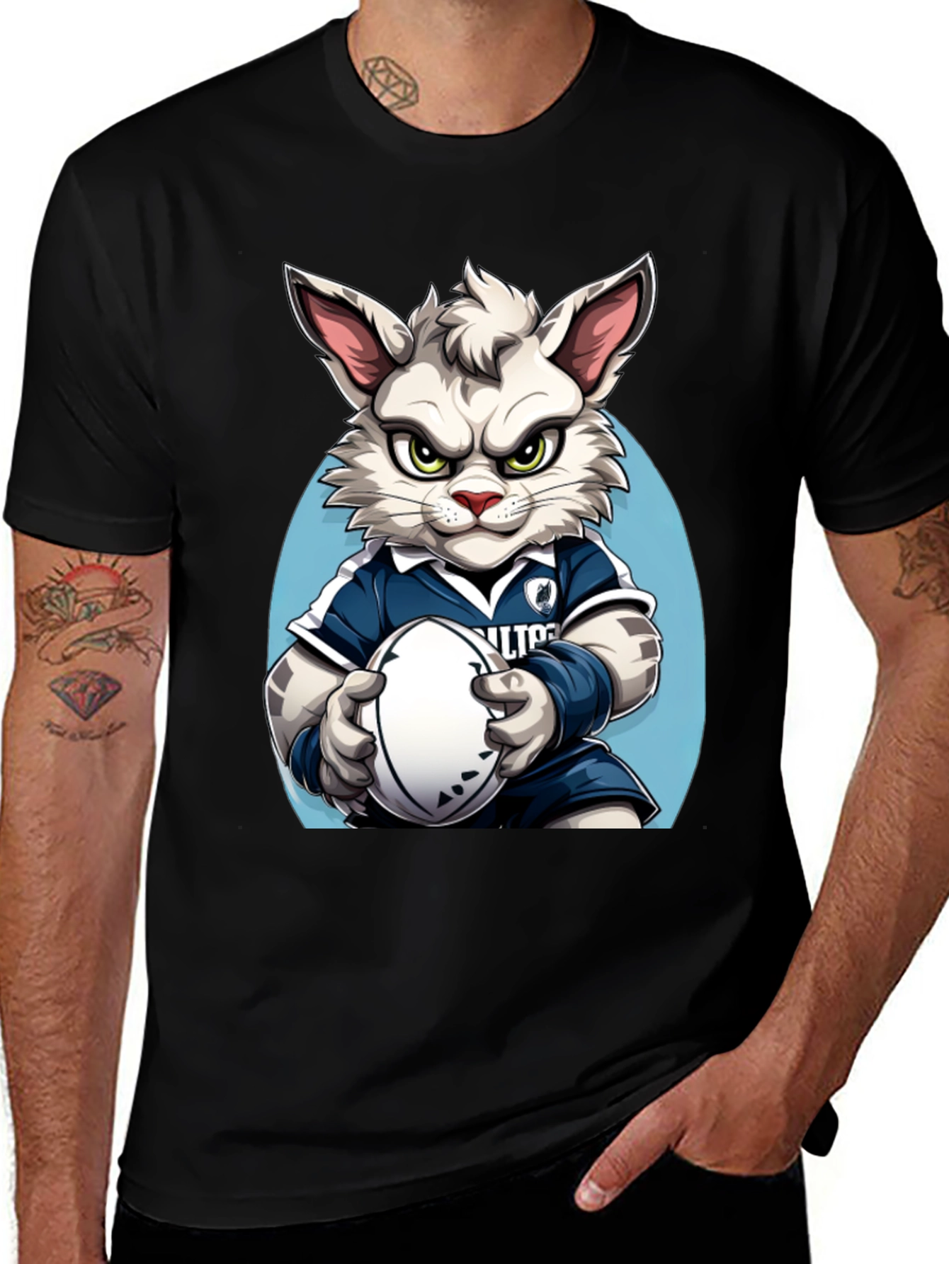 Variant 17 of Rugby Cat Graphic Tee - Cool Sports Fan Shirt