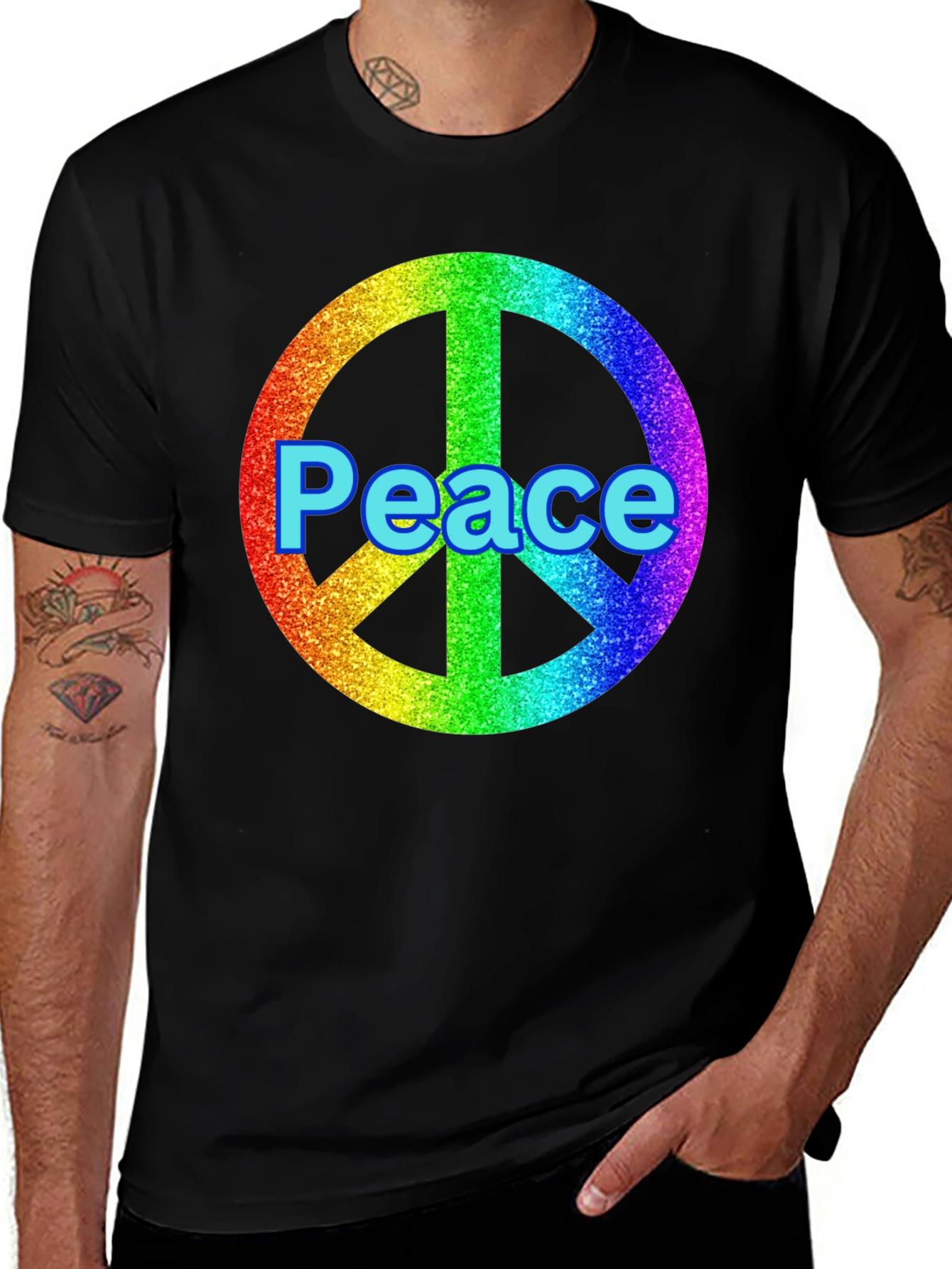 Variant 3 of Rainbow Peace Sign T-Shirt - Black