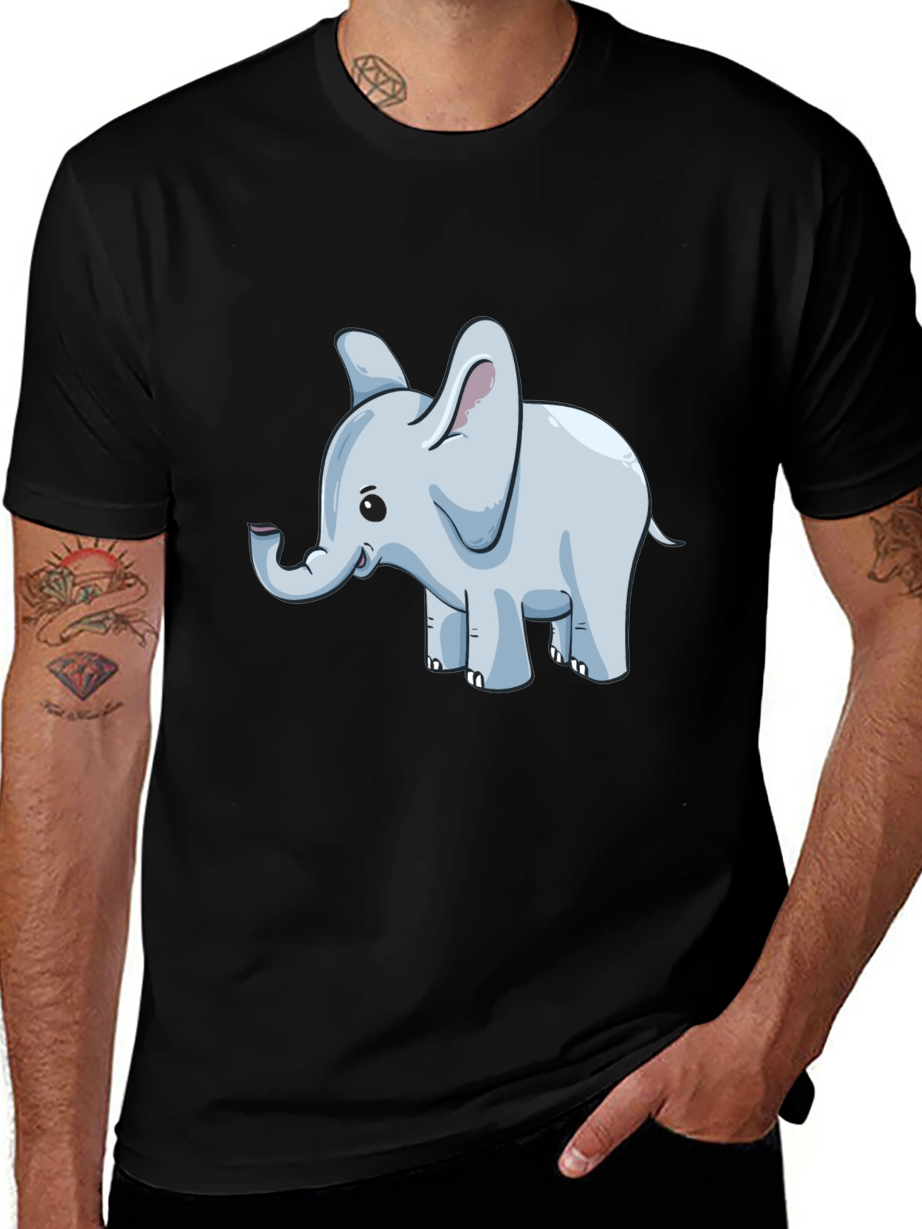 Variant 14 of Cute Elephant Graphic T-Shirt - Black