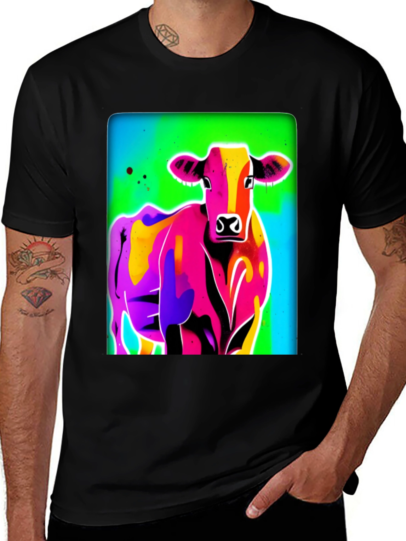 Variant 14 of Vibrant Cow Graphic Tee - Bold Pop Art Style