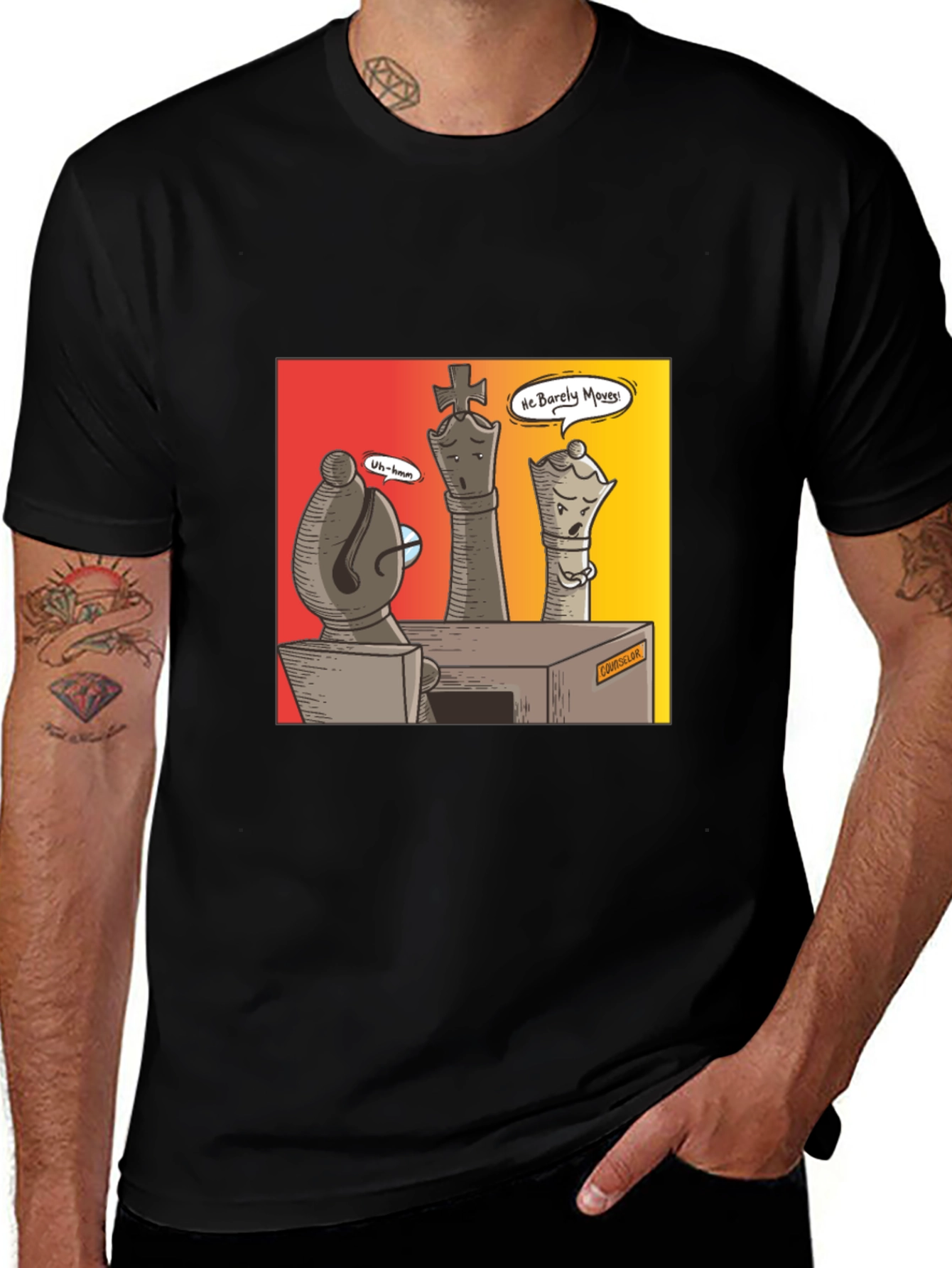 Variant 17 of Chess Humor T-Shirt: King Barely Moves Graphic Tee