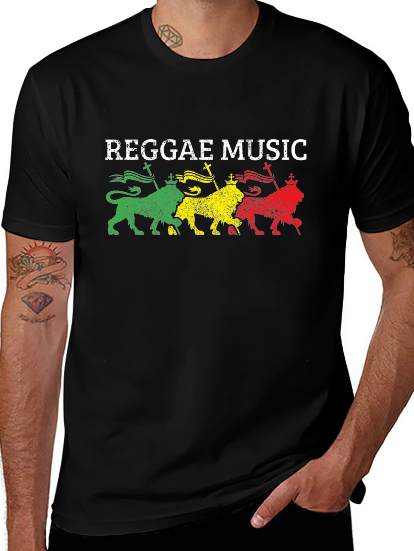 Variant 27 of Reggae Music Graphic T-Shirt - Rastafarian Lion Design