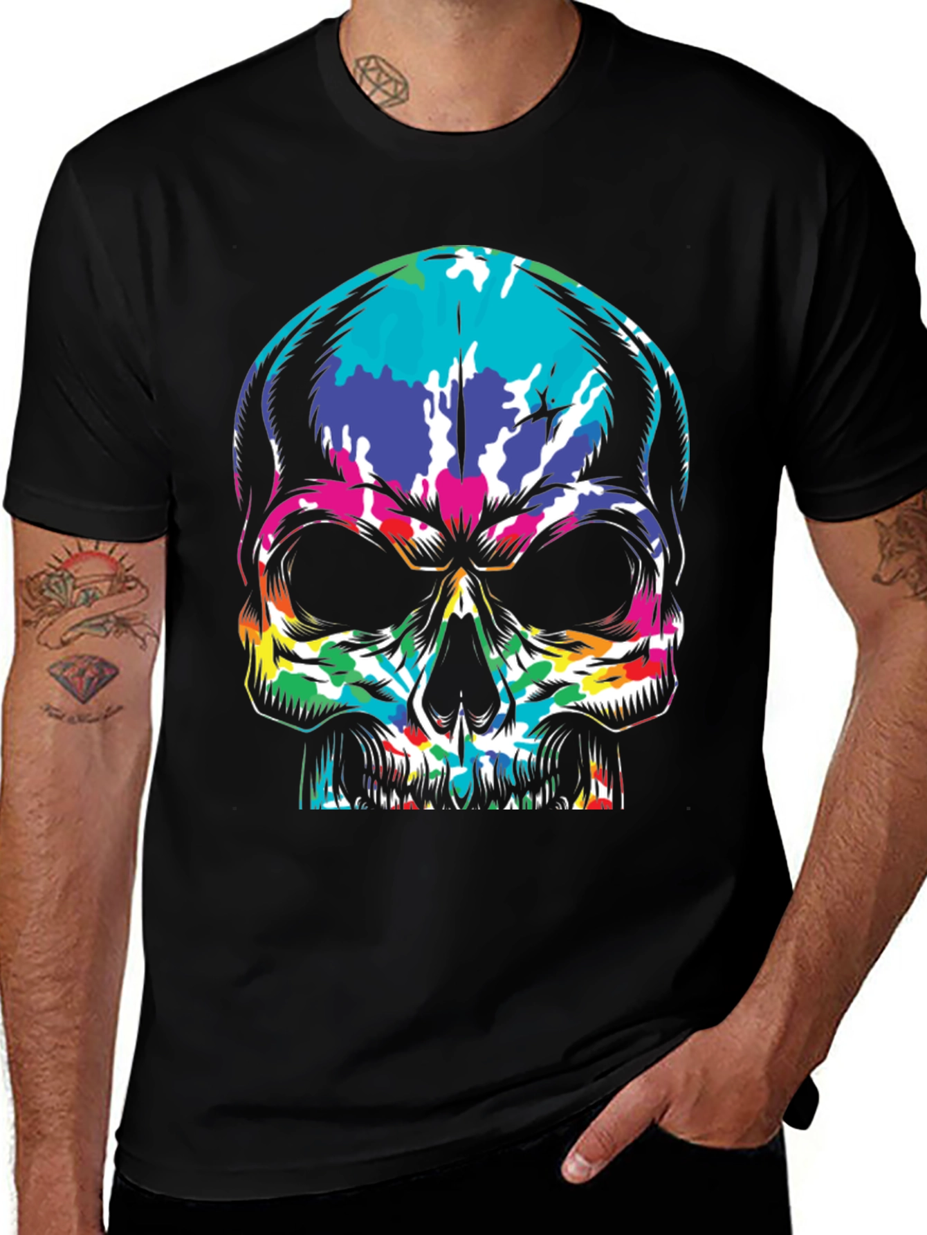 Variant 30 of Tie-Dye Skull Graphic Tee - Mens Casual Shirt