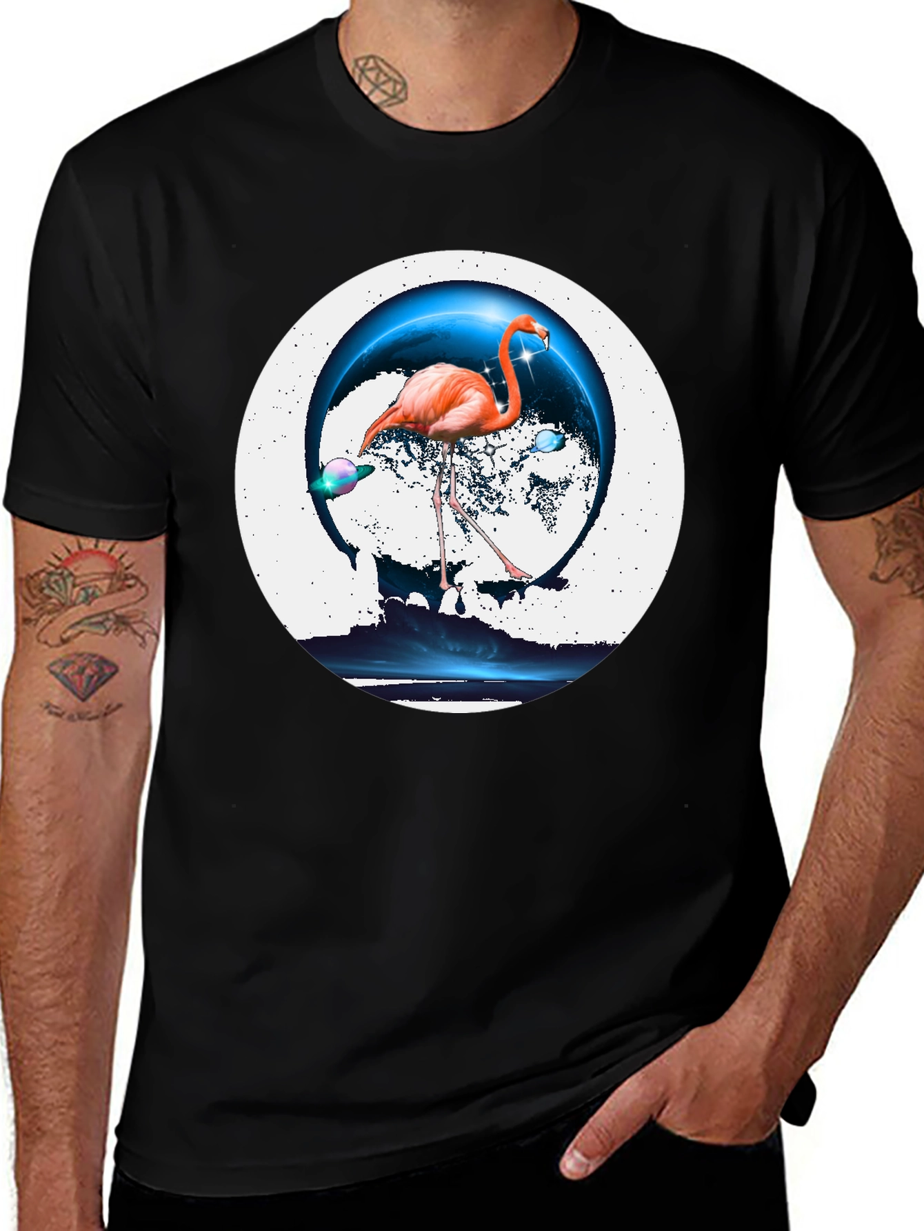 Variant 26 of Flamingo Planet Graphic Tee - Men's Black T-Shirt