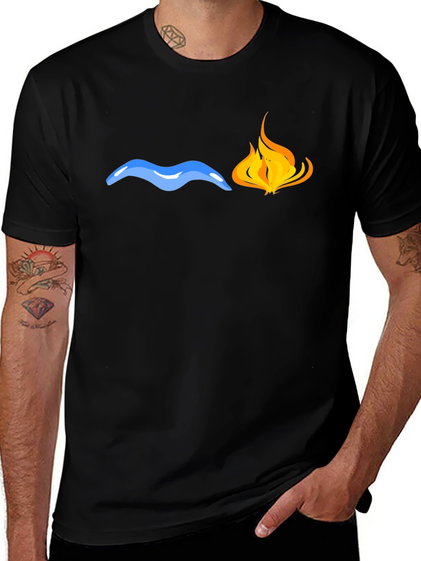 Variant 14 of Water and Fire Graphic Tee - Black Cotton T-Shirt