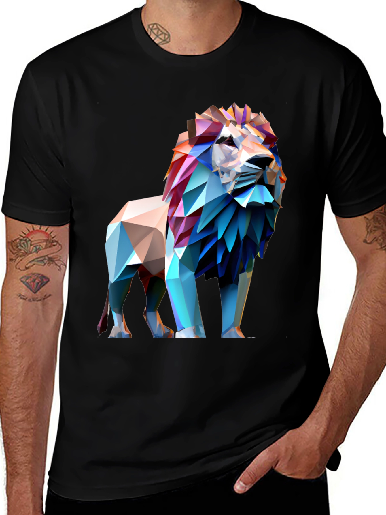 Variant 5 of Geometric Lion Graphic Tee - Bold Style