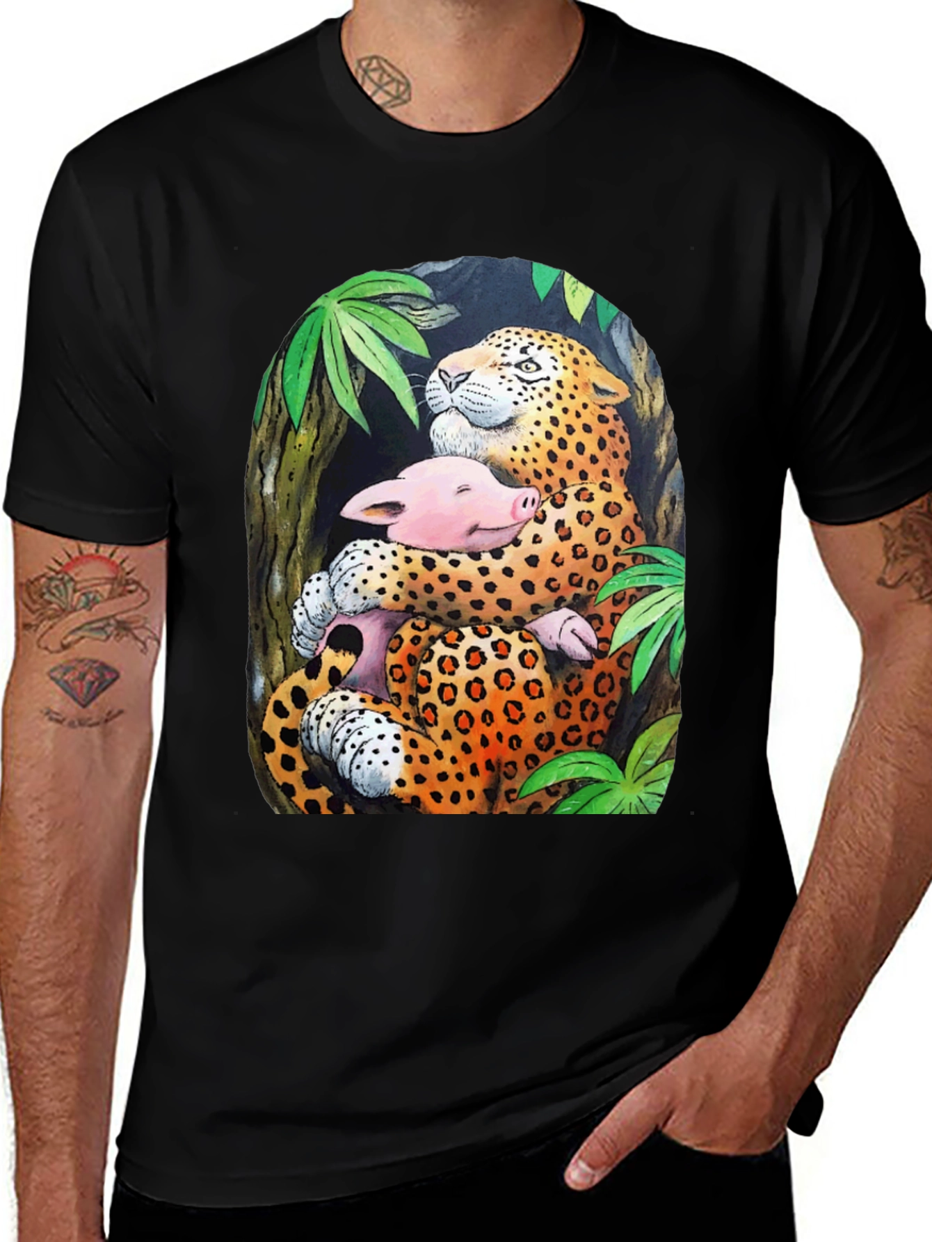 Variant 23 of Leopard & Pig Friends Black Graphic Tee