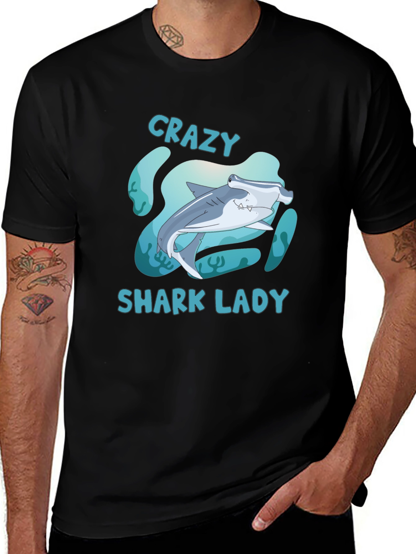 Variant 22 of Crazy Shark Lady T-Shirt - Hammerhead Design