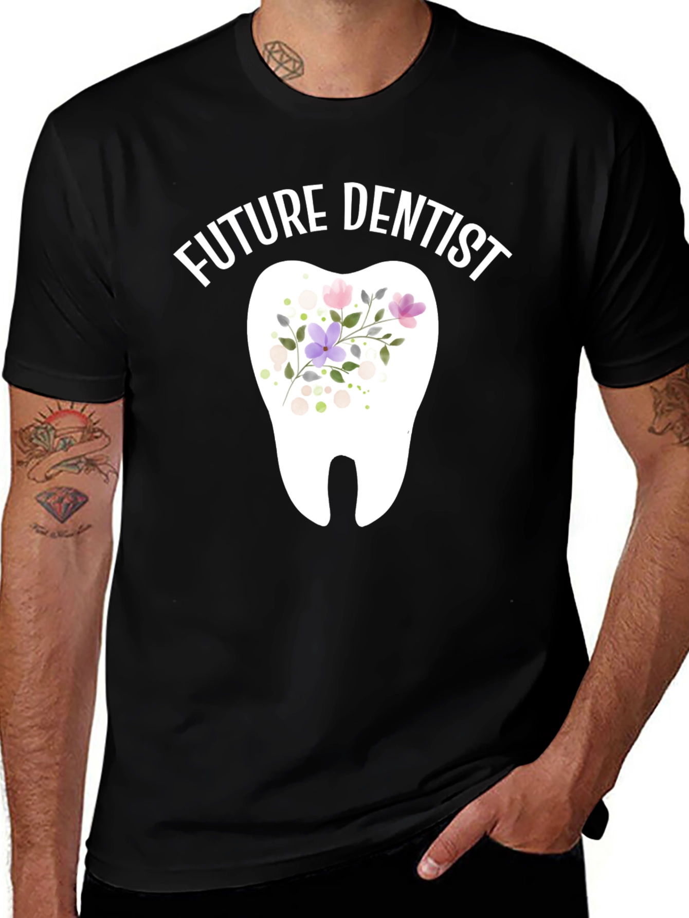 Variant 23 of Future Dentist T-Shirt - Floral Tooth Design