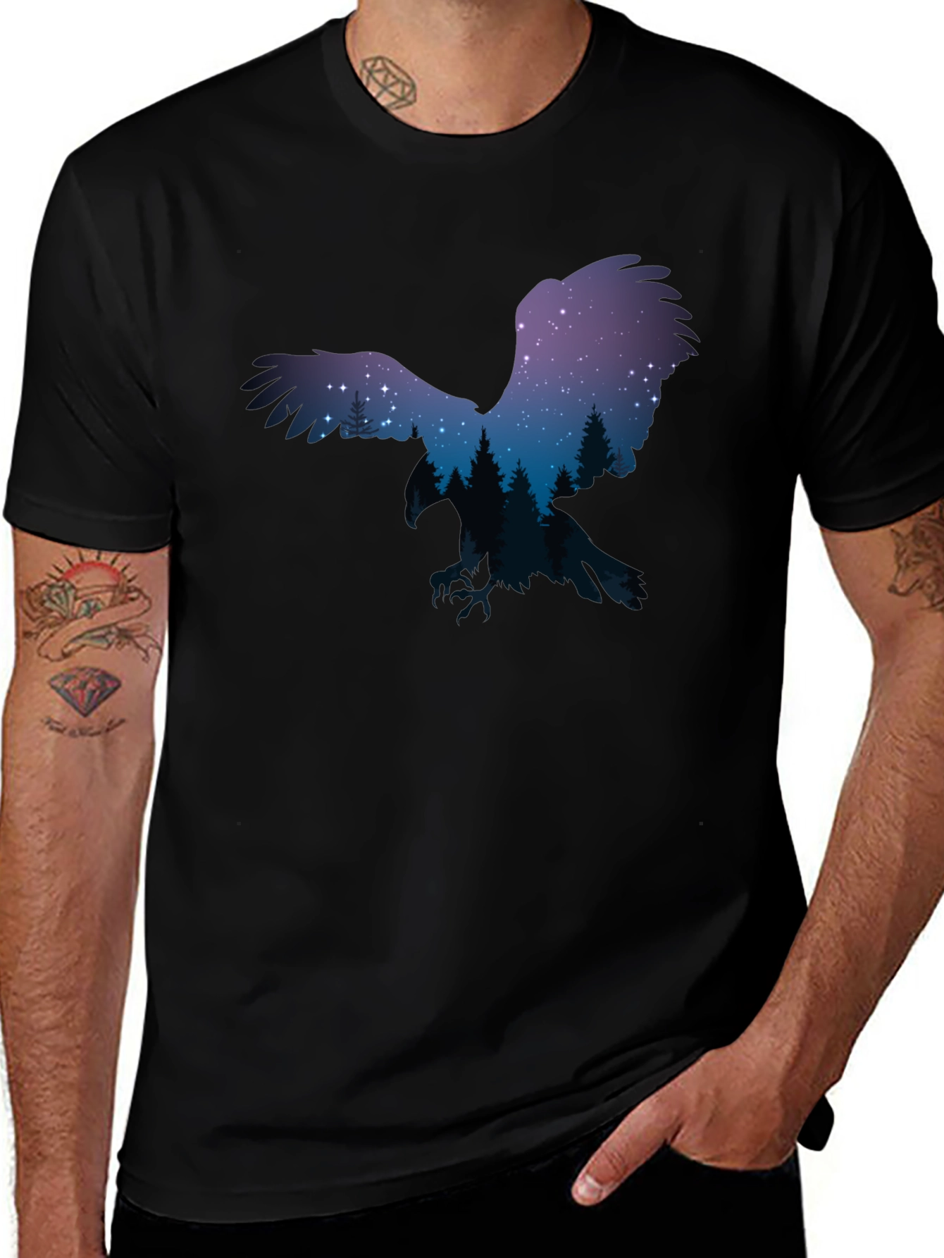 Variant 3 of Night Sky Eagle Graphic Tee - Black