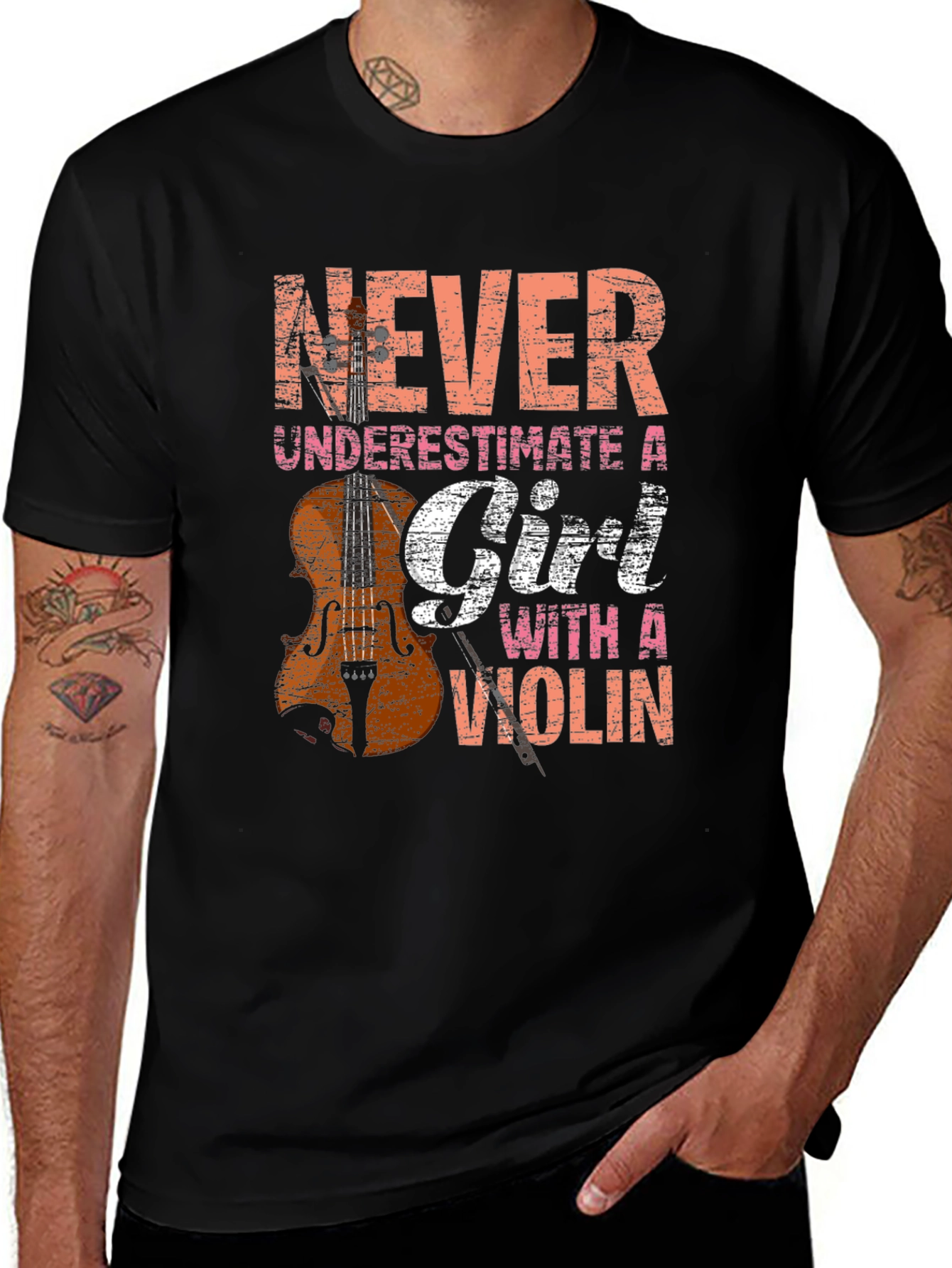 Variant 5 of Never Underestimate a Girl with a Violin T-Shirt