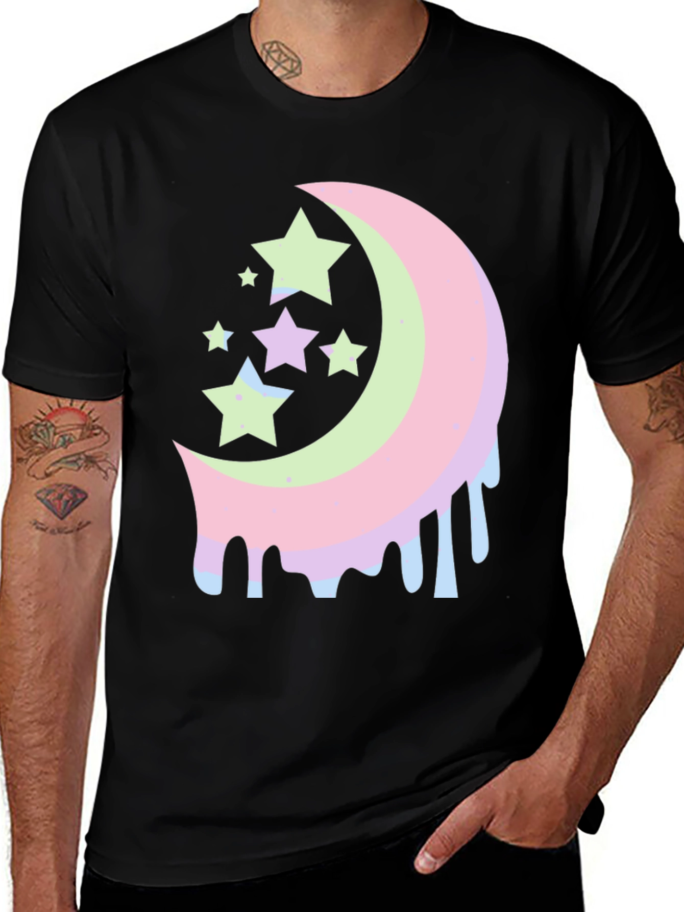 Variant 6 of Pastel Moon & Stars Graphic Tee - Trendy Black T-Shirt