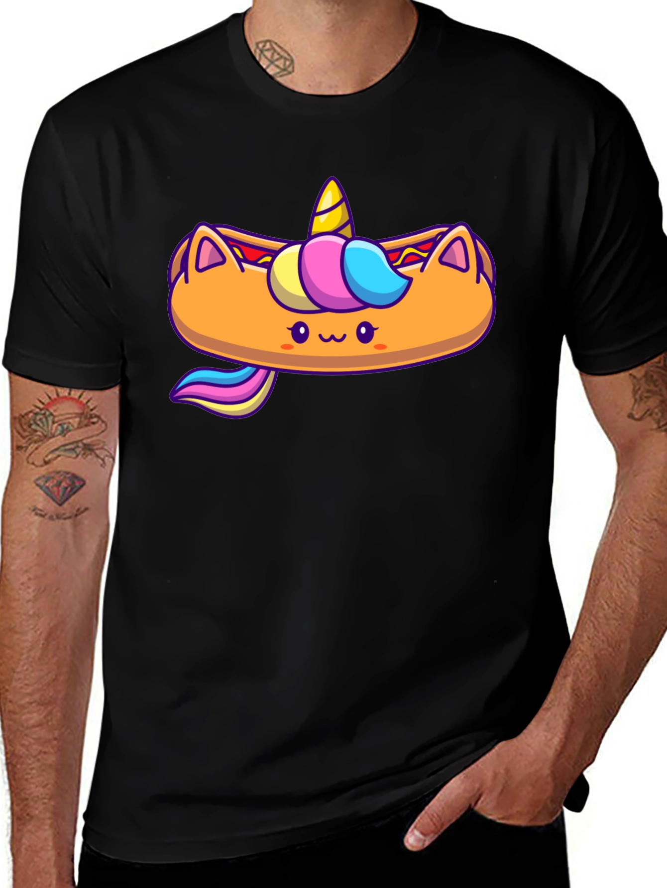 Black Unicorn Hotdog Graphic Tee - Men's Black T-Shirt main image