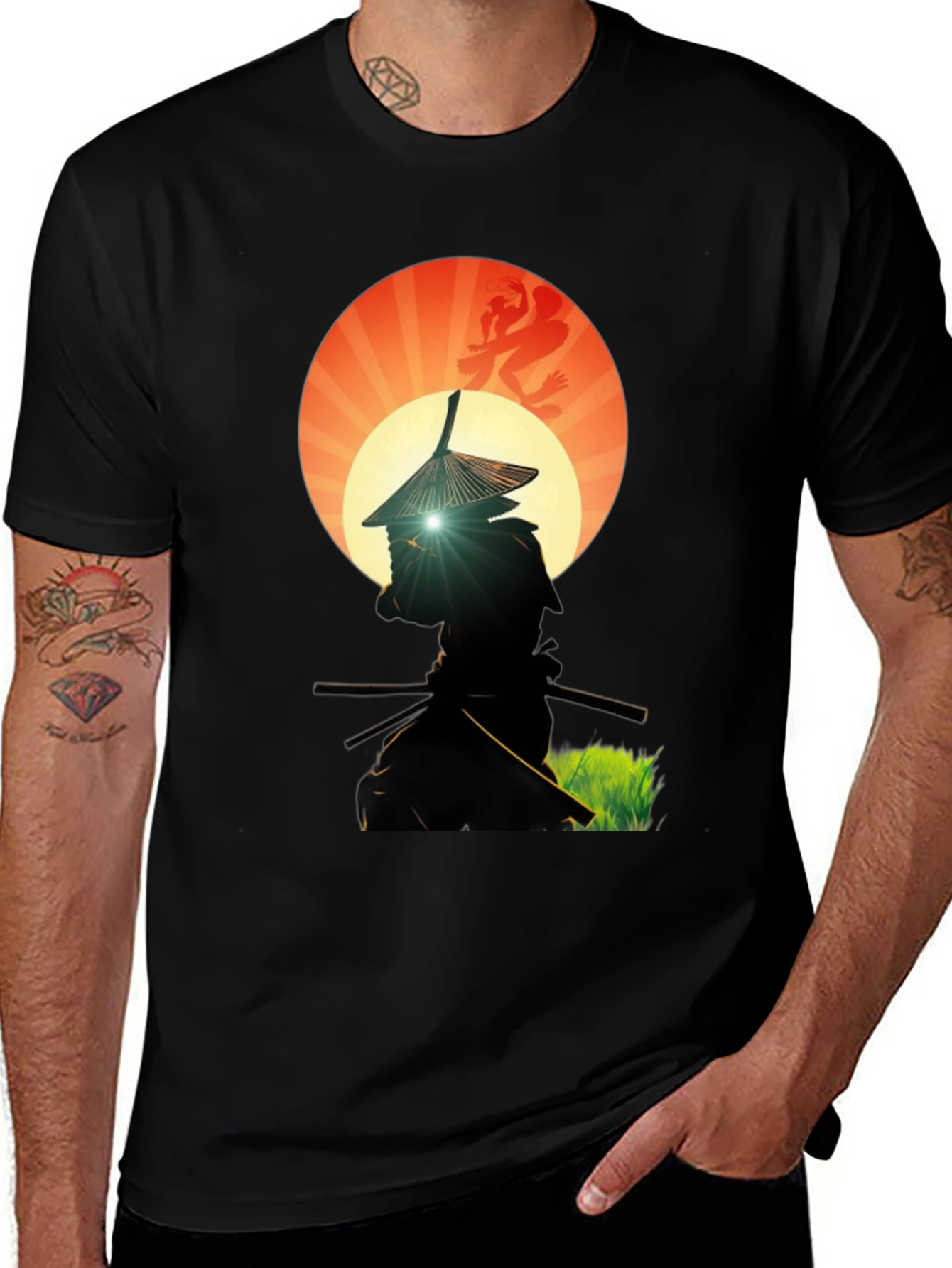 Variant 22 of Samurai Sunset Graphic Tee - Mens Black T-Shirt