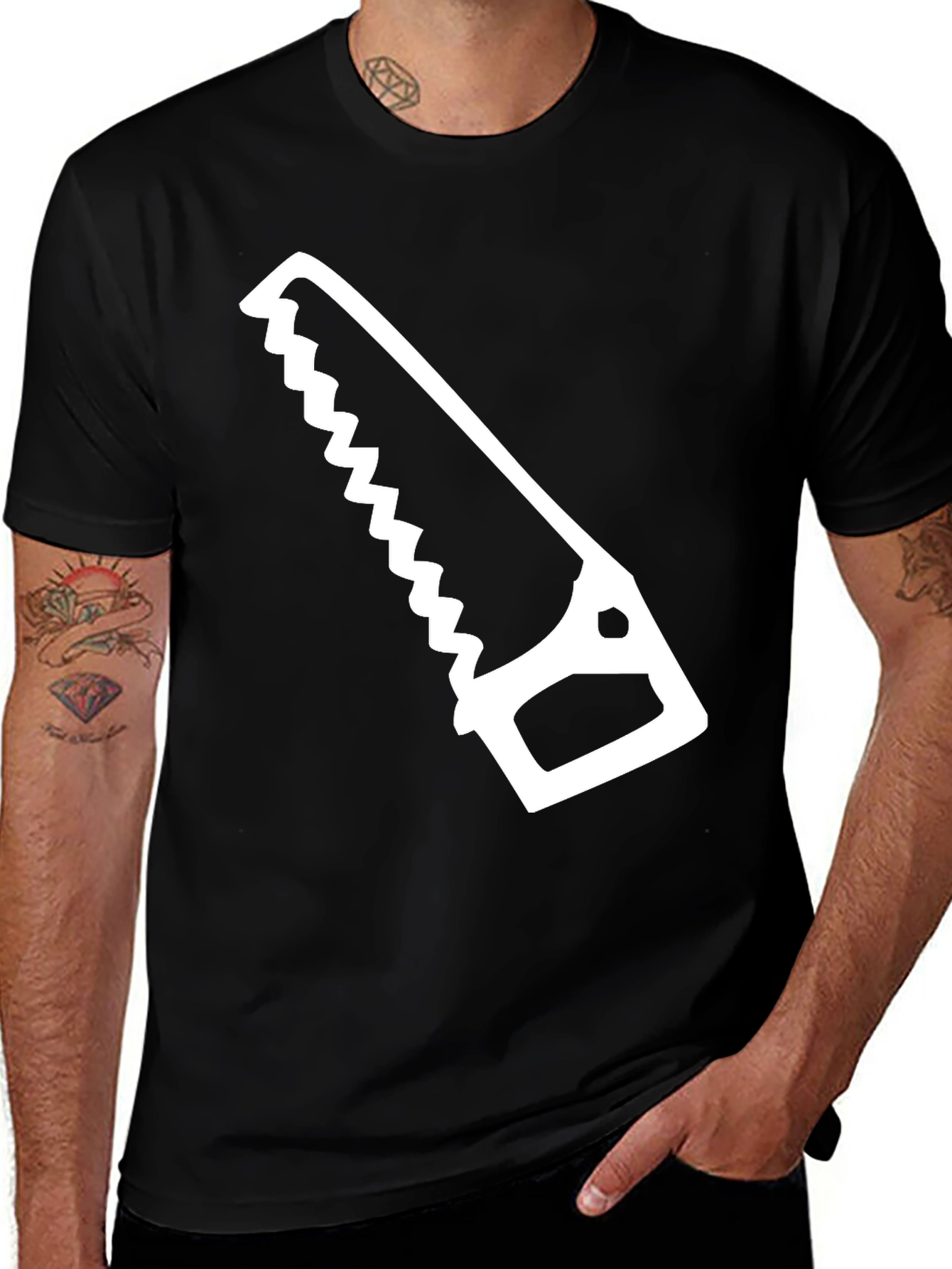 Black Hand Saw Graphic Tee - Black Cotton T-Shirt main image