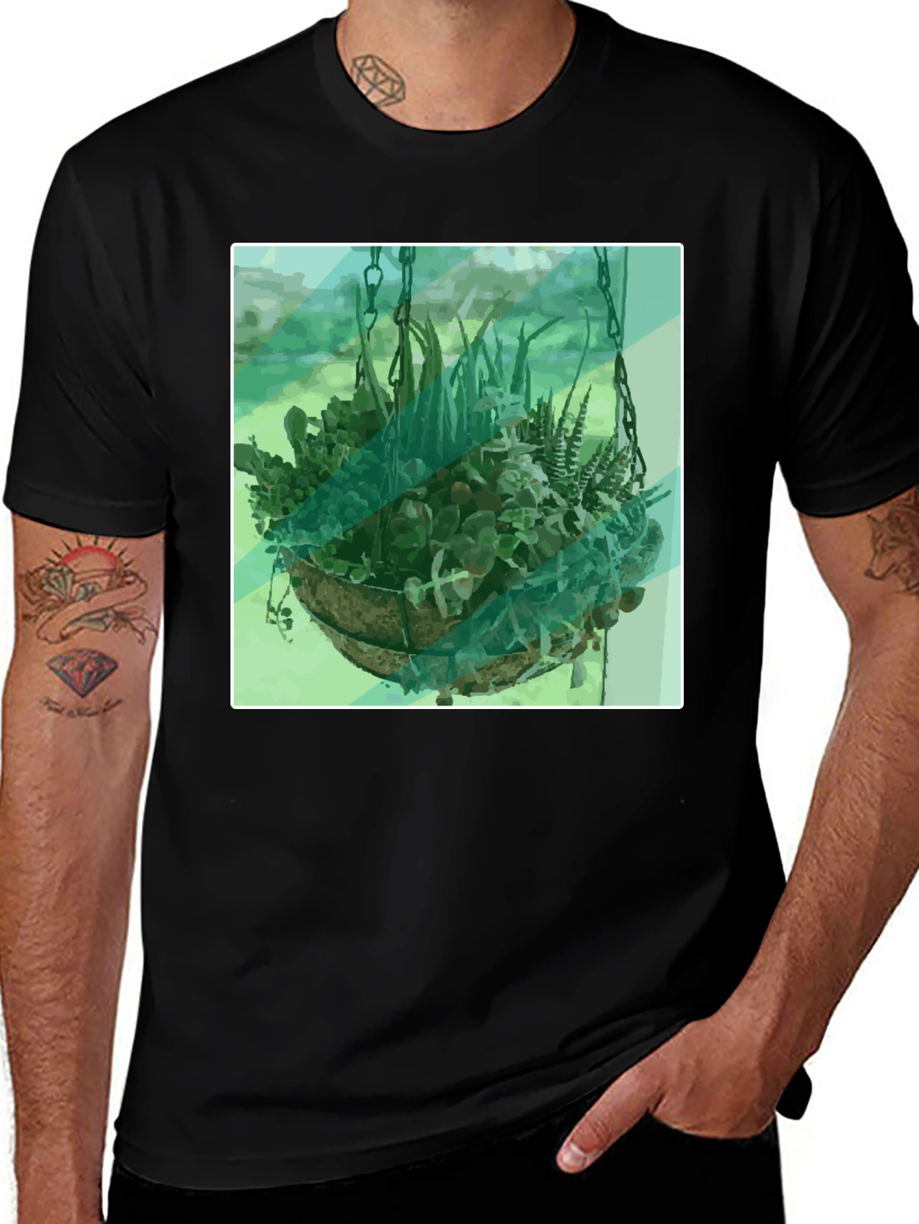 Botanical Basket T-Shirt - Hanging Garden Design
