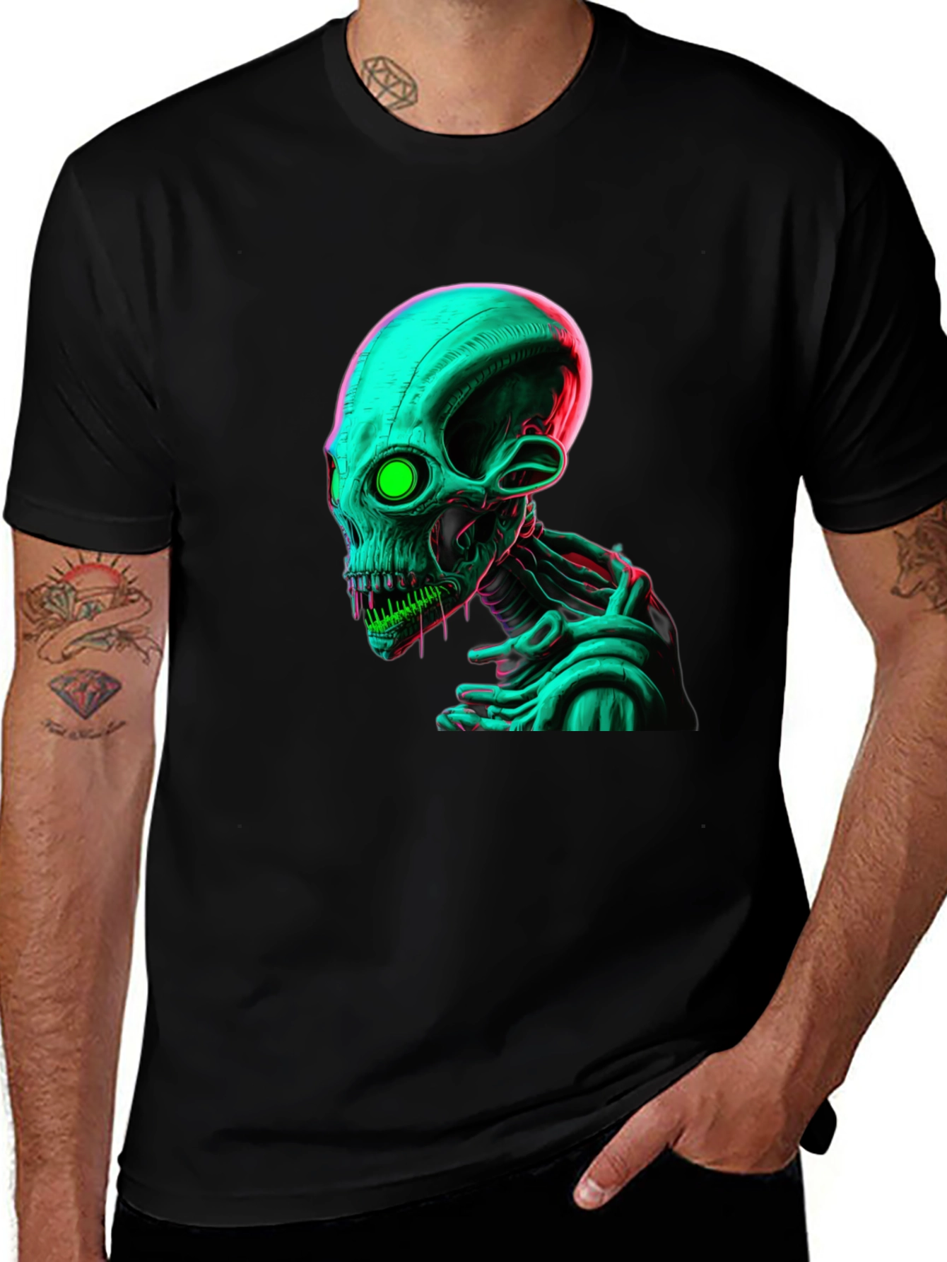 Neon Alien Graphic Black Tee Shirt