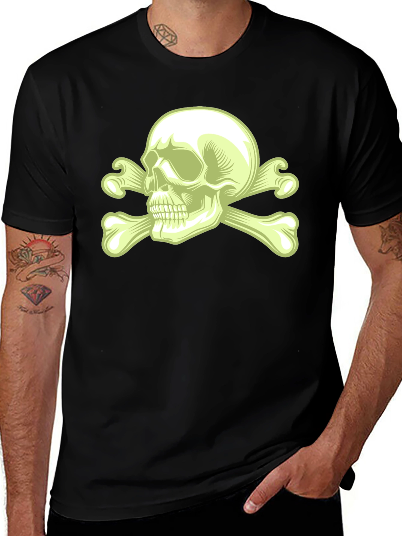 Variant 24 of Skull and Crossbones Graphic Tee - Black Cotton T-Shirt