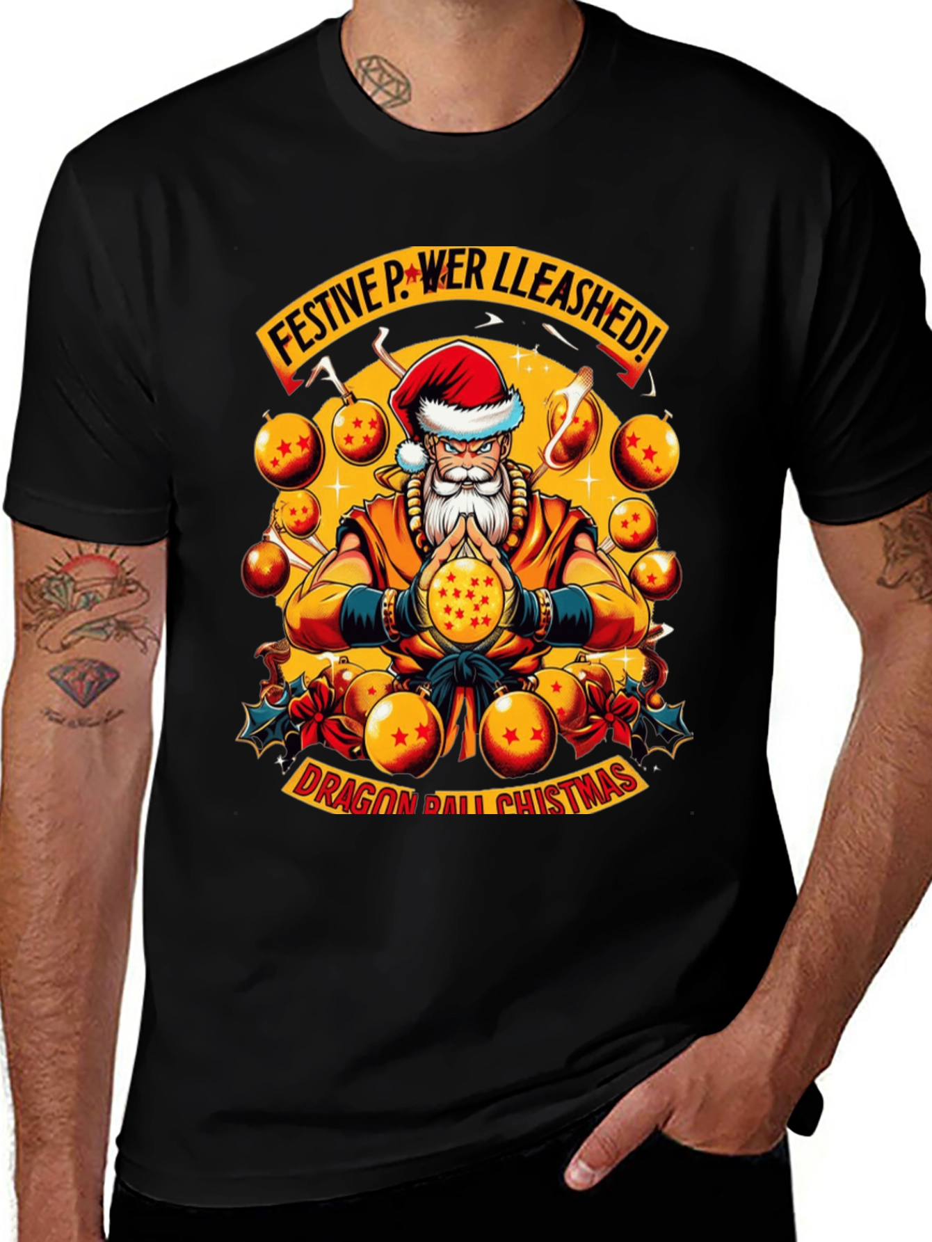 Festive Power Unleashed Dragon Ball Christmas T-Shirt