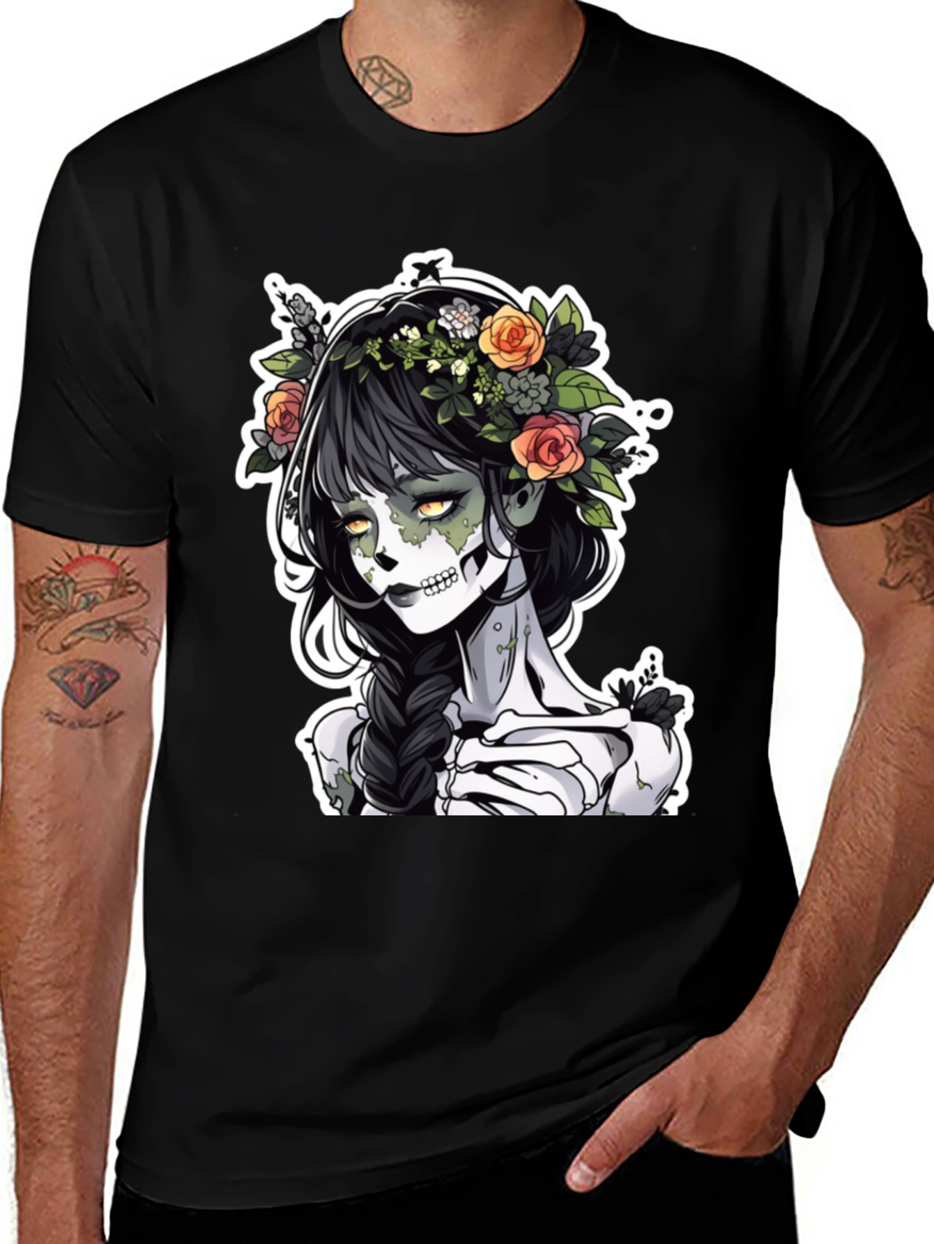 Floral Skeleton Graphic Tee - Unique Halloween Style