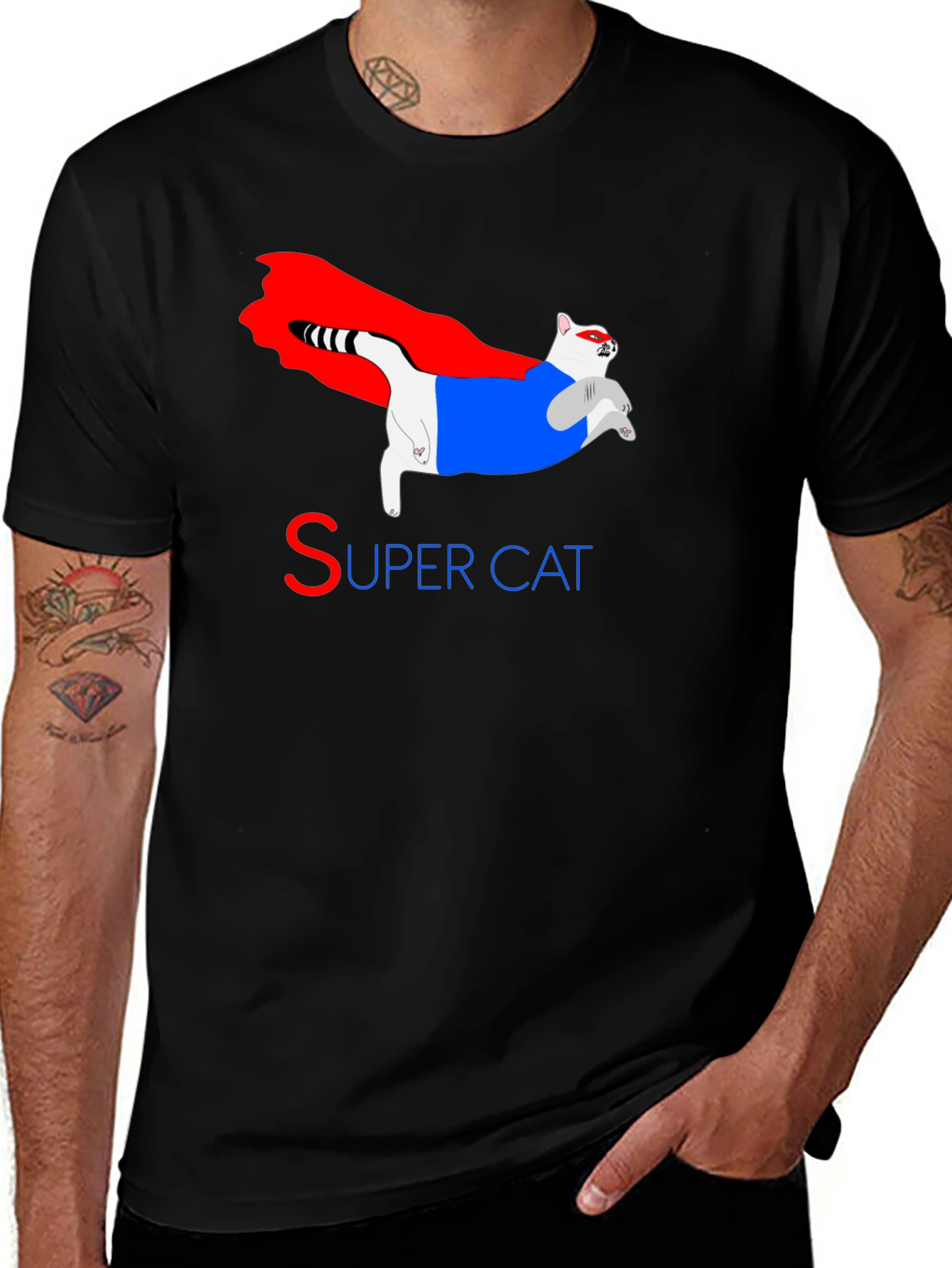 Variant 16 of Super Cat Graphic Tee - Black Cotton Blend T-Shirt
