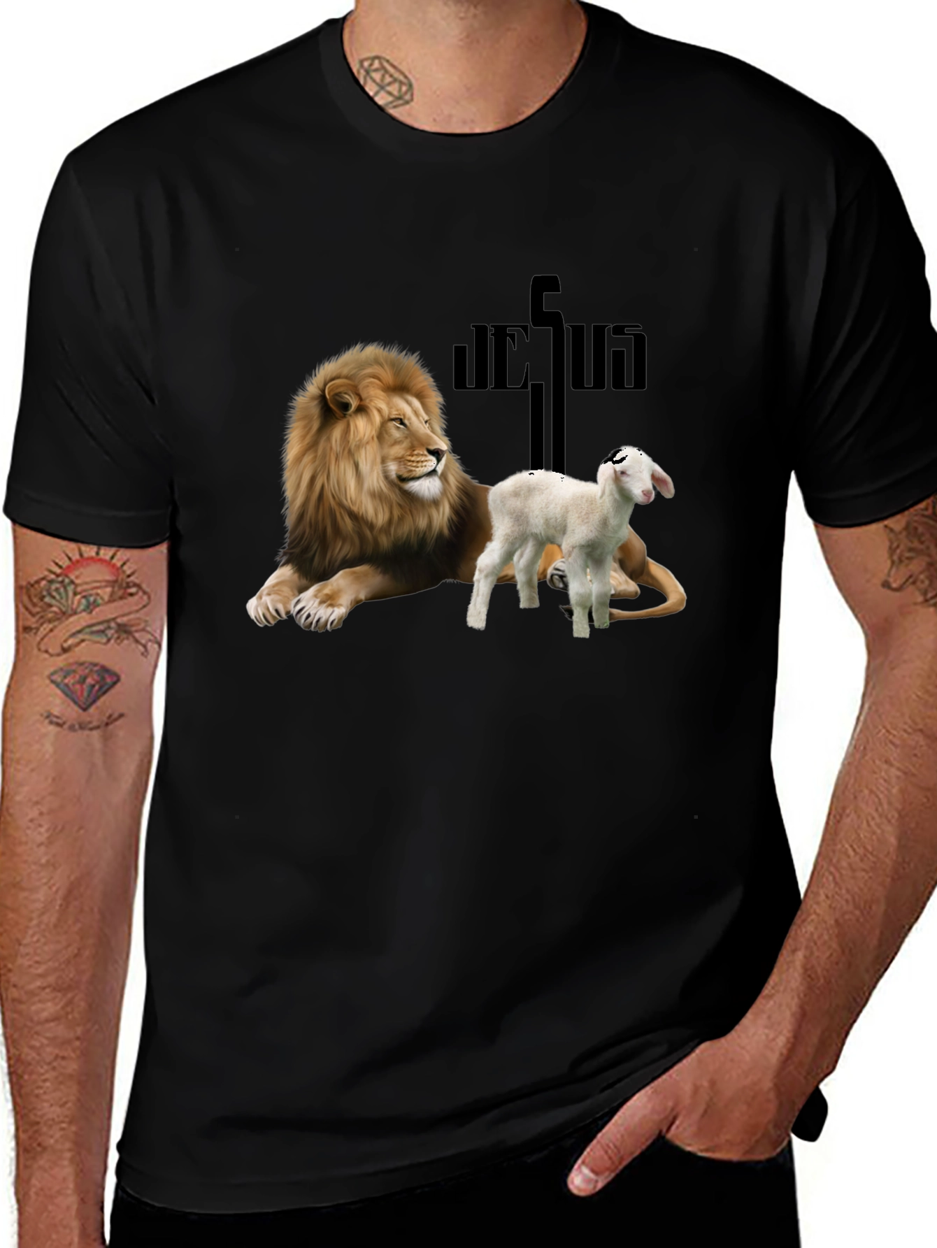 Variant 2 of Lion and Lamb Graphic Tee - Religious Apparel