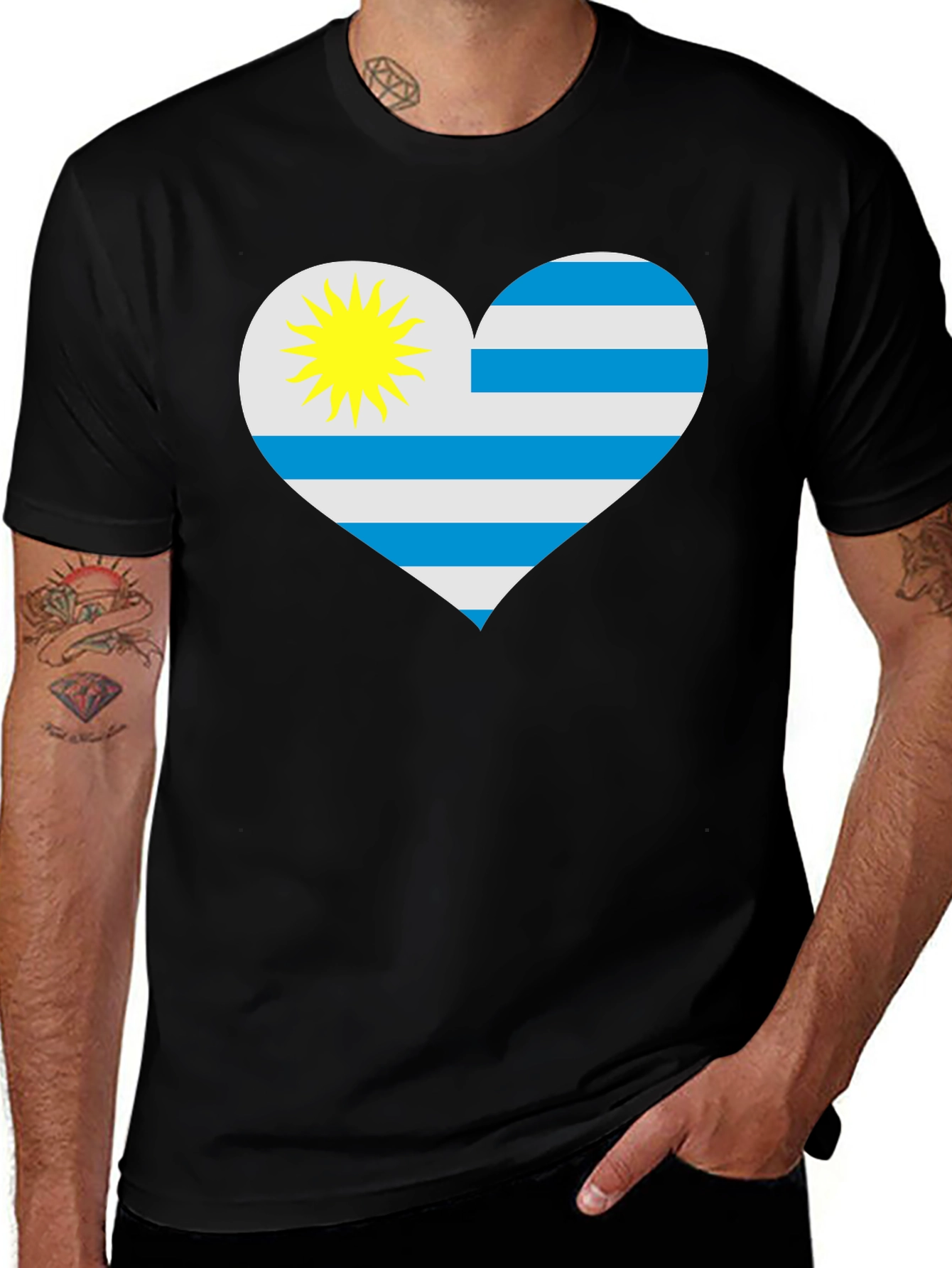 Variant 17 of Uruguay Flag Heart T-Shirt - Love Uruguay Pride Tee