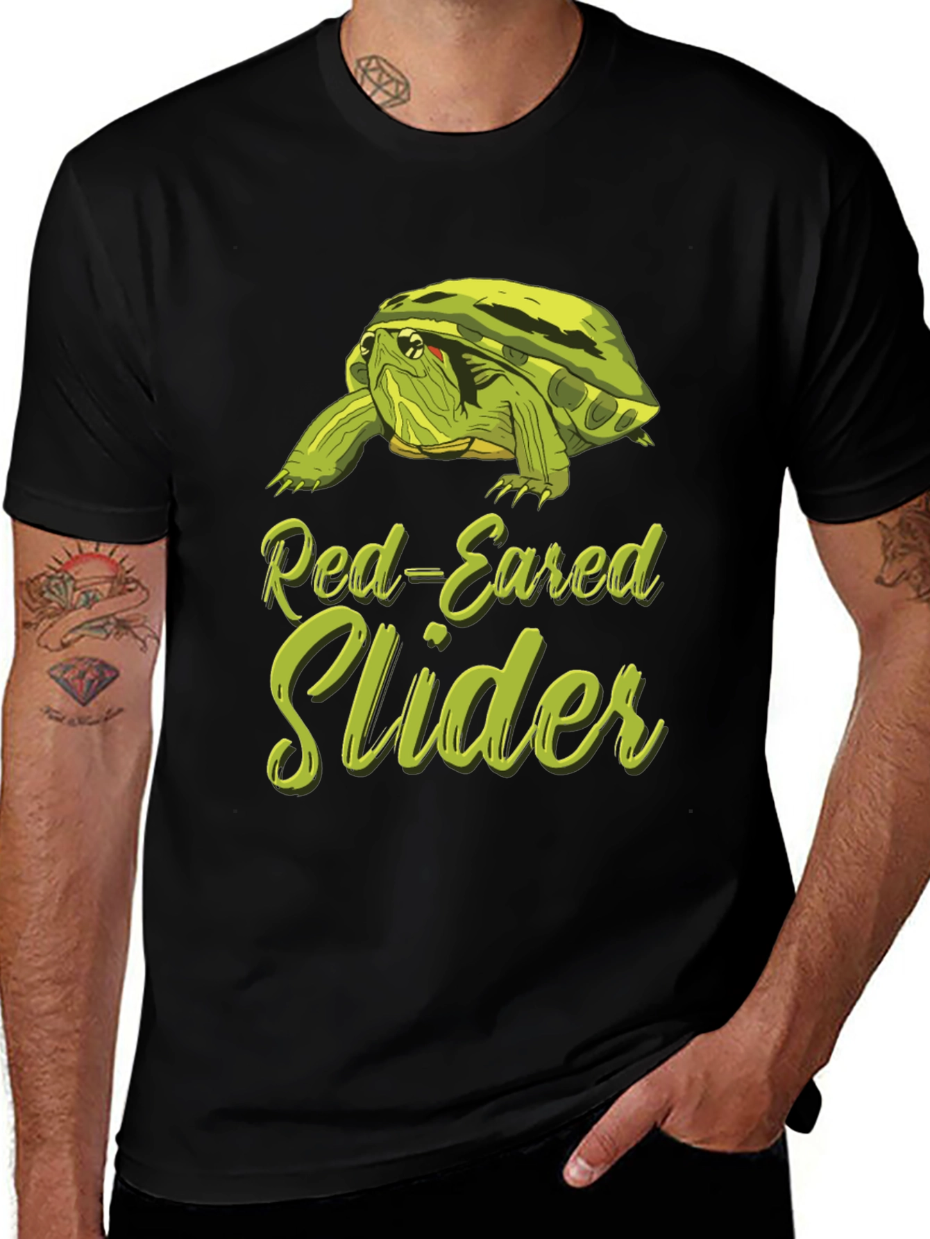 Variant 21 of Red-Eared Slider Turtle Graphic T-Shirt - Black