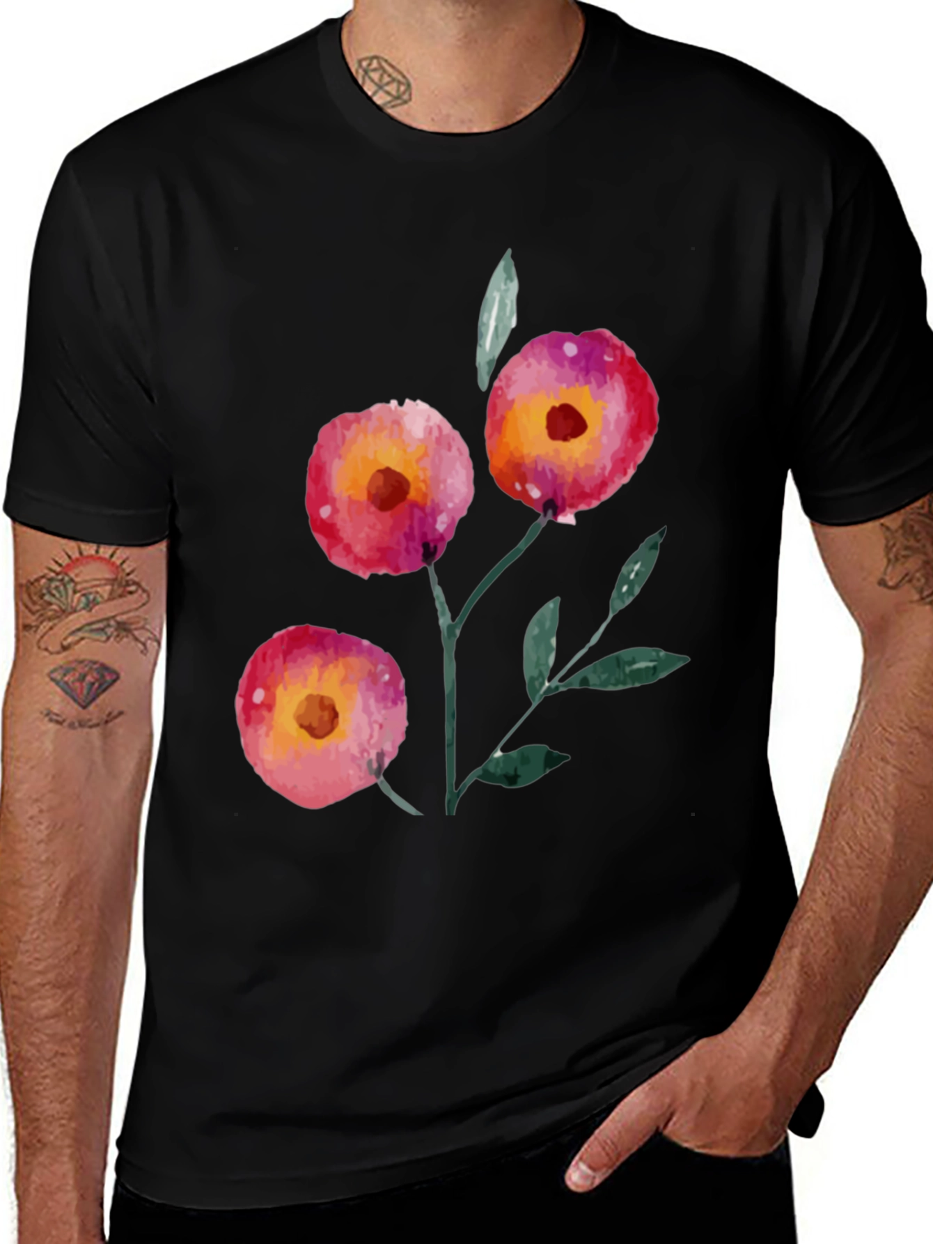 Variant 12 of Floral Watercolor Black T-Shirt