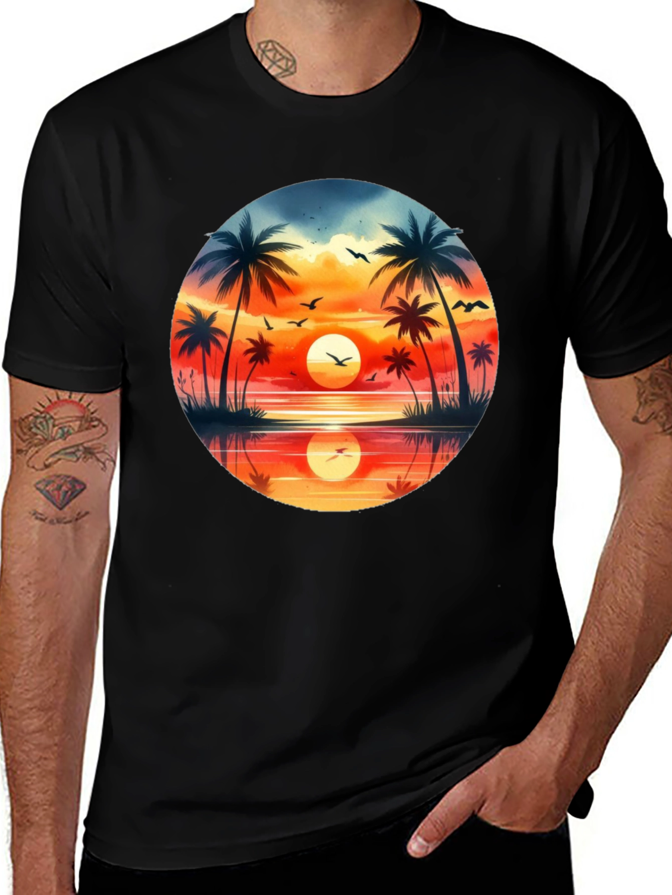 Variant 18 of Tropical Sunset Palm Tree Graphic Tee