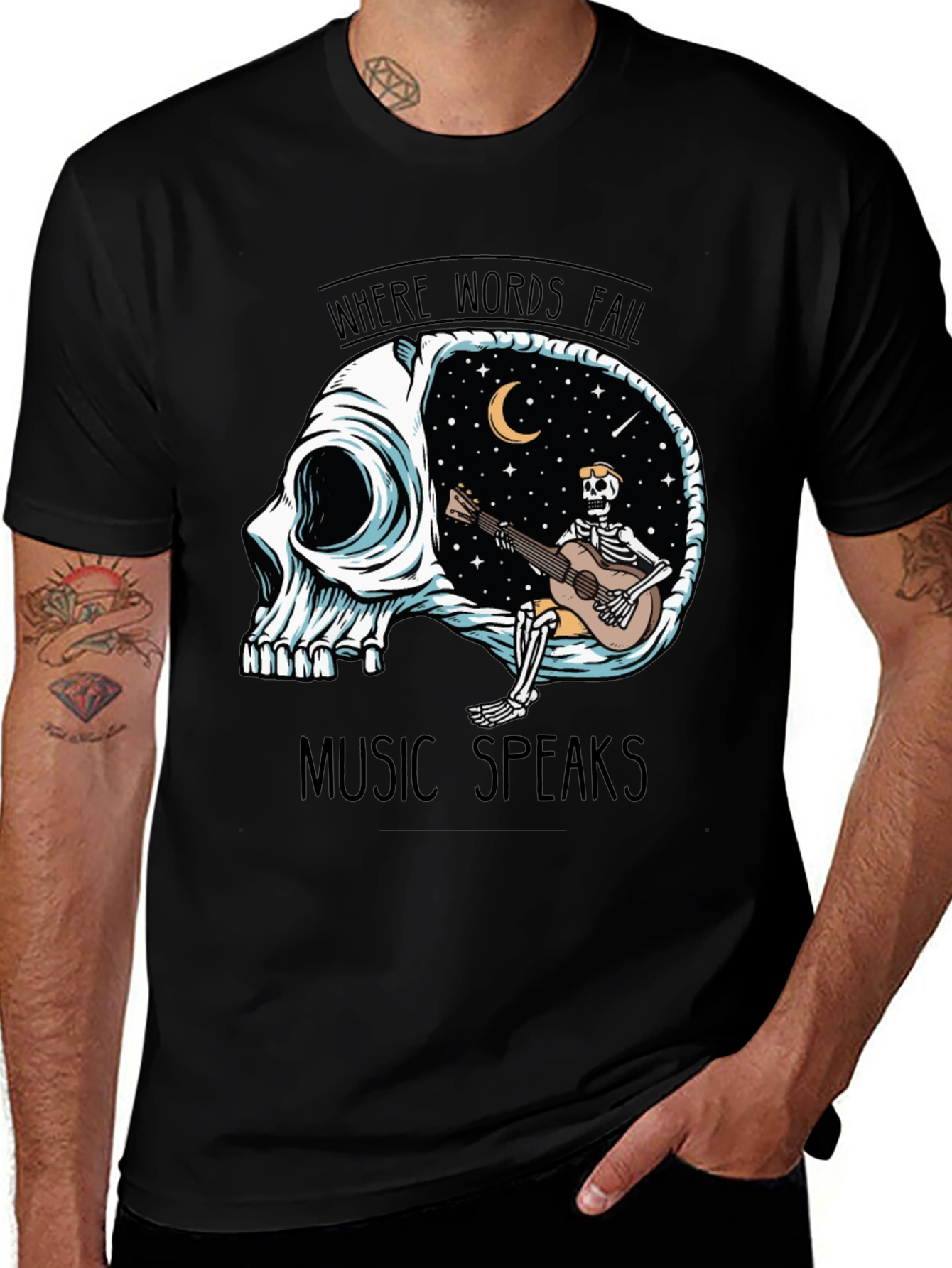 Variant 23 of Skull Guitar Skeleton Graphic Tee - Music Speaks