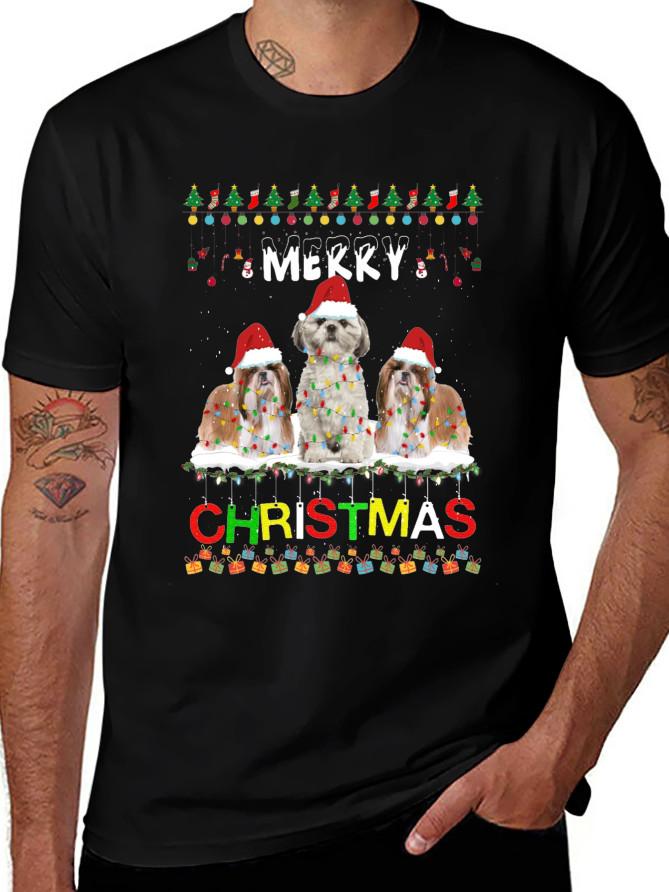 Merry Christmas Shih Tzu Dog T-Shirt