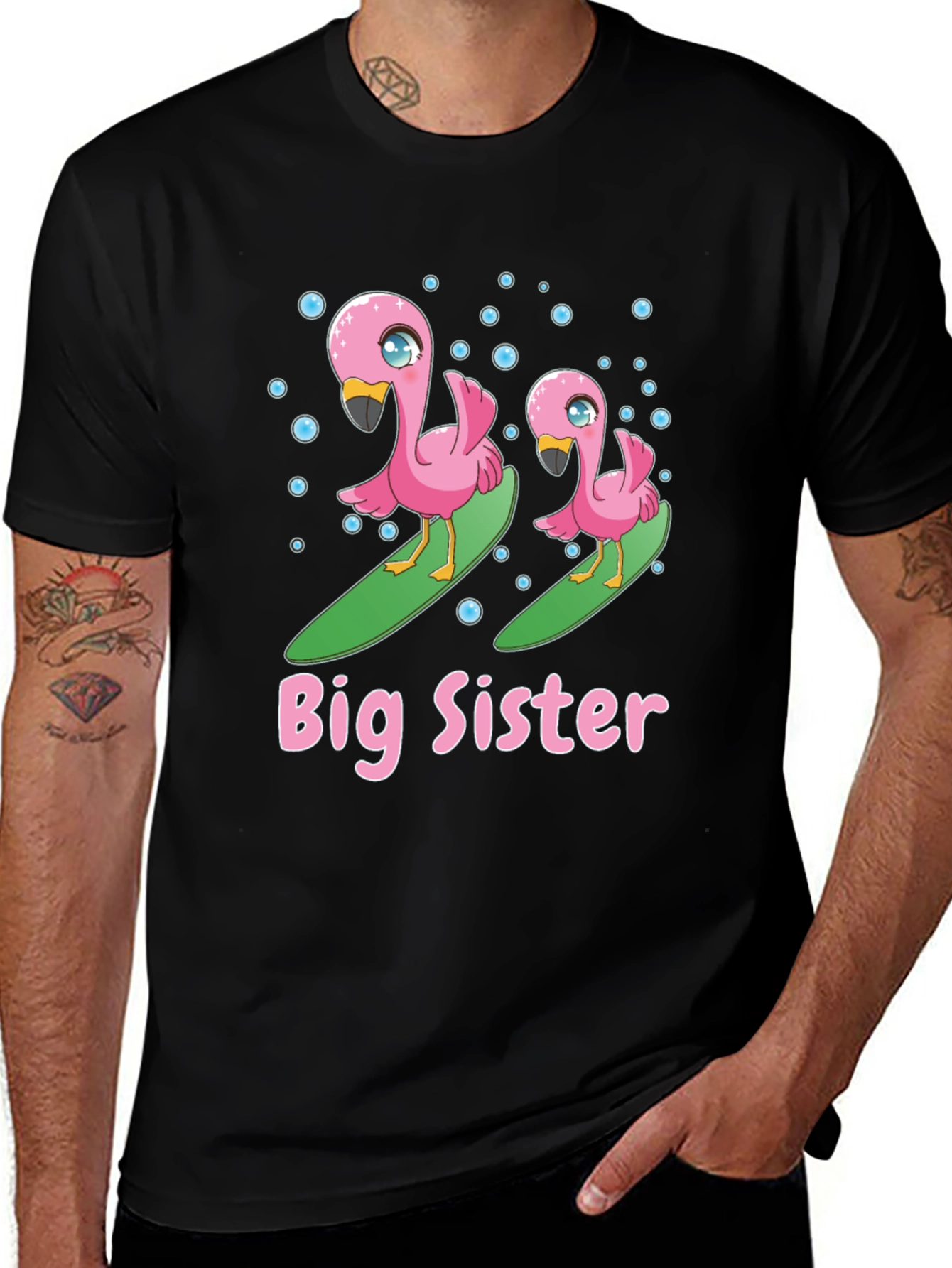 Cute Flamingo Big Sister Graphic Tee