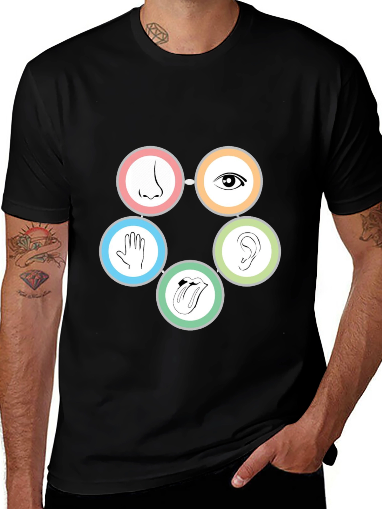 Senses Graphic Tee - Black Cotton T-Shirt