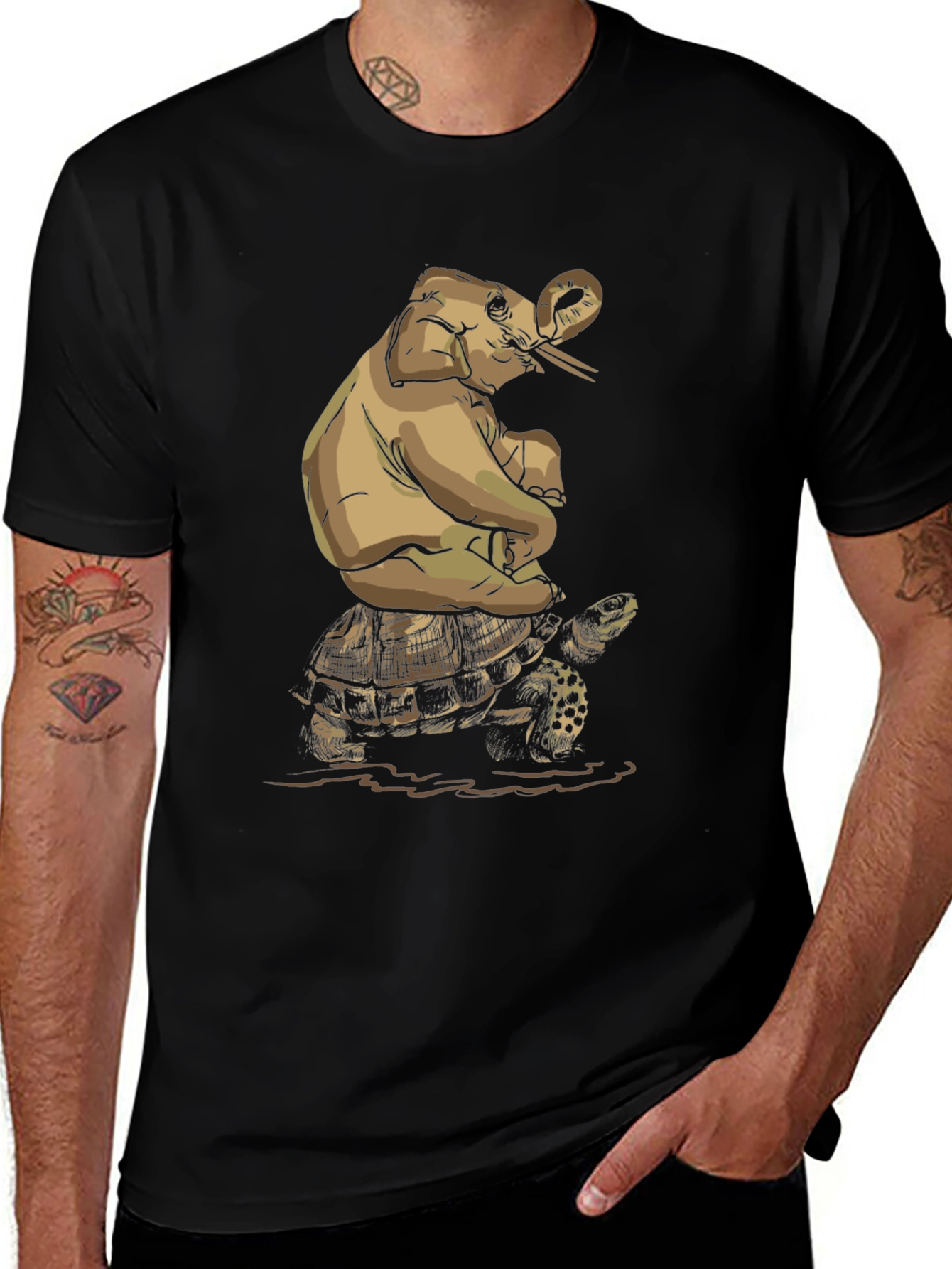 Variant 5 of Elephant Riding Turtle Graphic Tee