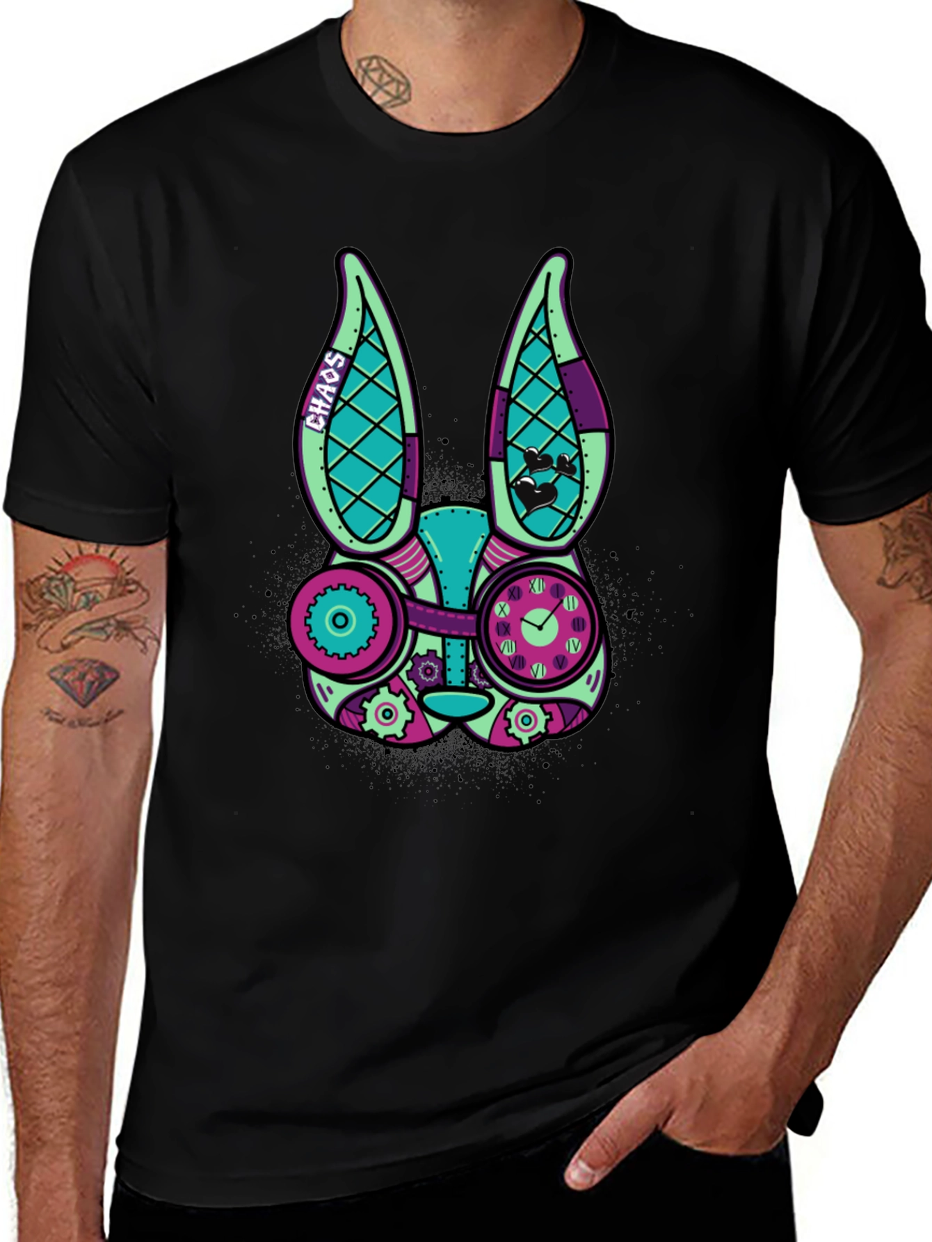 Black Steampunk Rabbit Graphic T-Shirt main image
