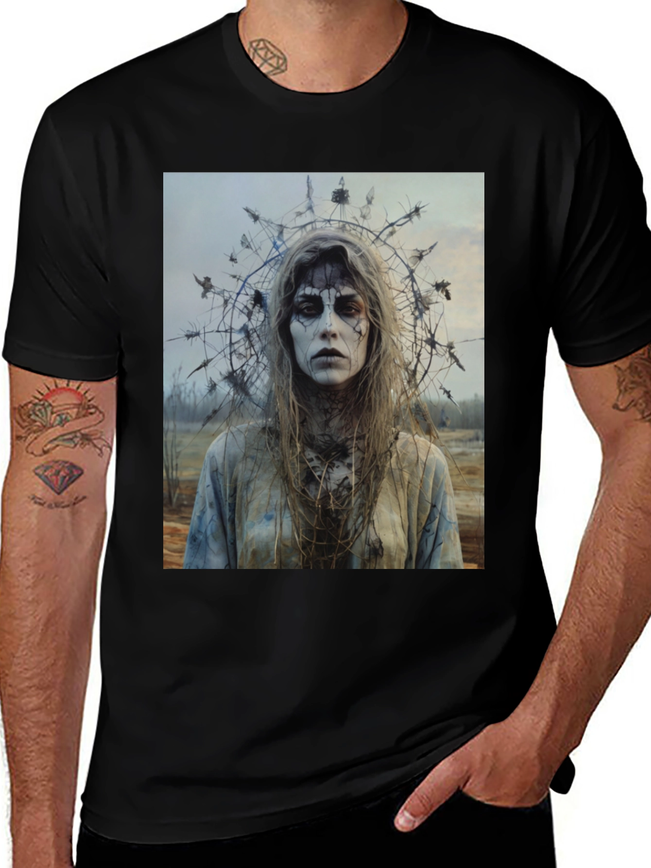 Variant 9 of Creepy Woman Portrait T-Shirt - Gothic Halloween Style