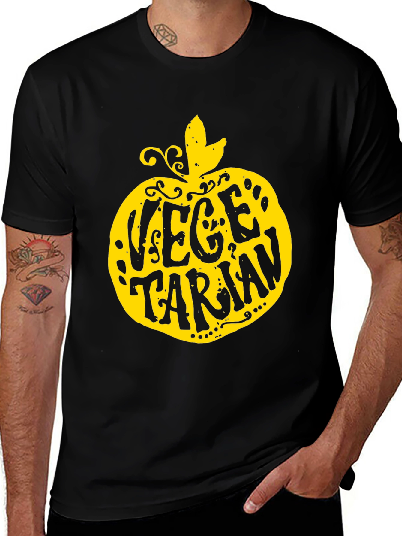 Variant 20 of Vegetarian Apple T-Shirt - Black, Unique Design