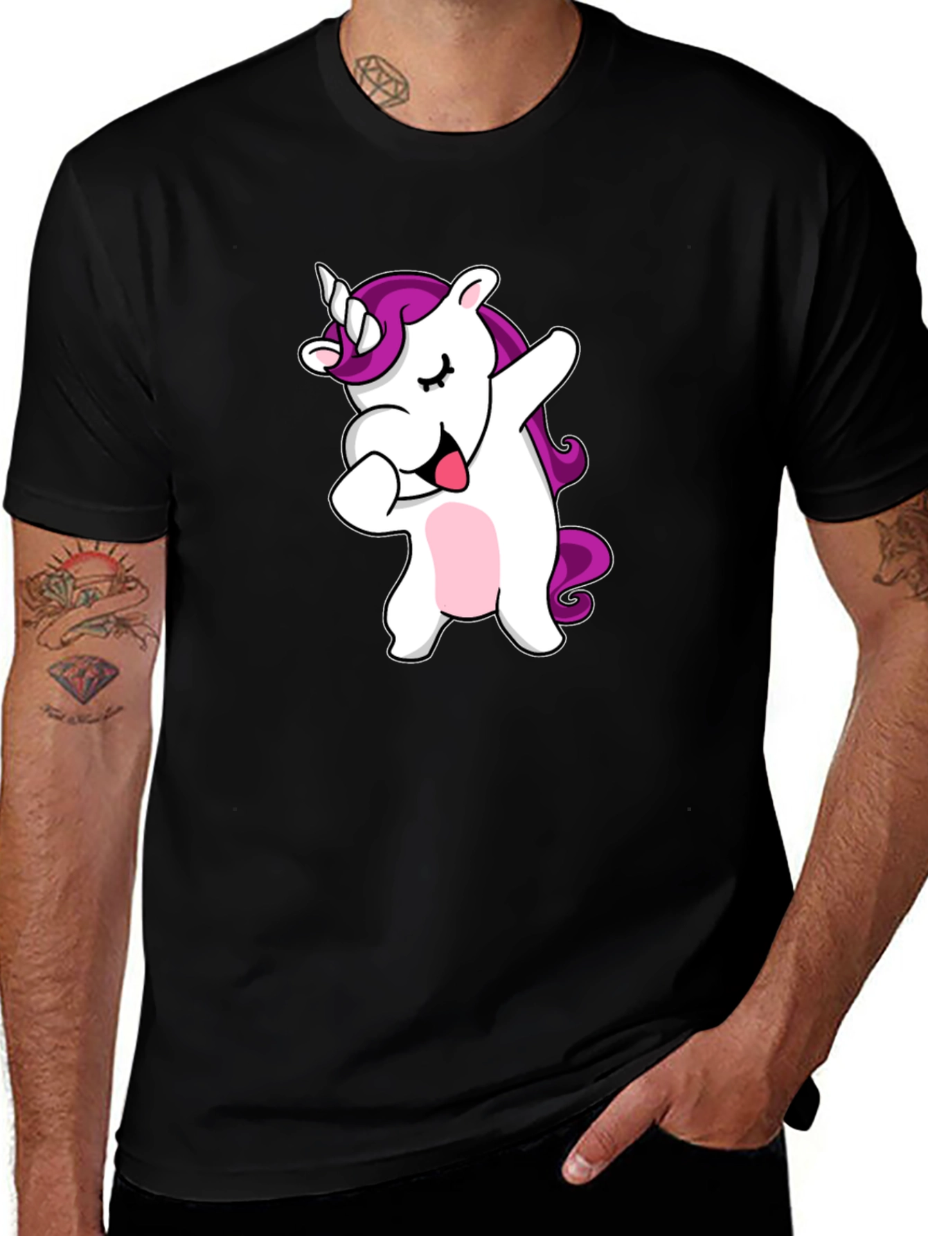 Variant 20 of Dabbing Unicorn Graphic Tee - Black Cotton T-Shirt