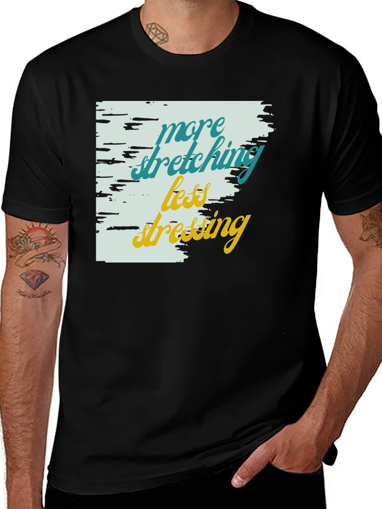 Relaxed Fit Graphic Tee: More Stretching Less Stressing