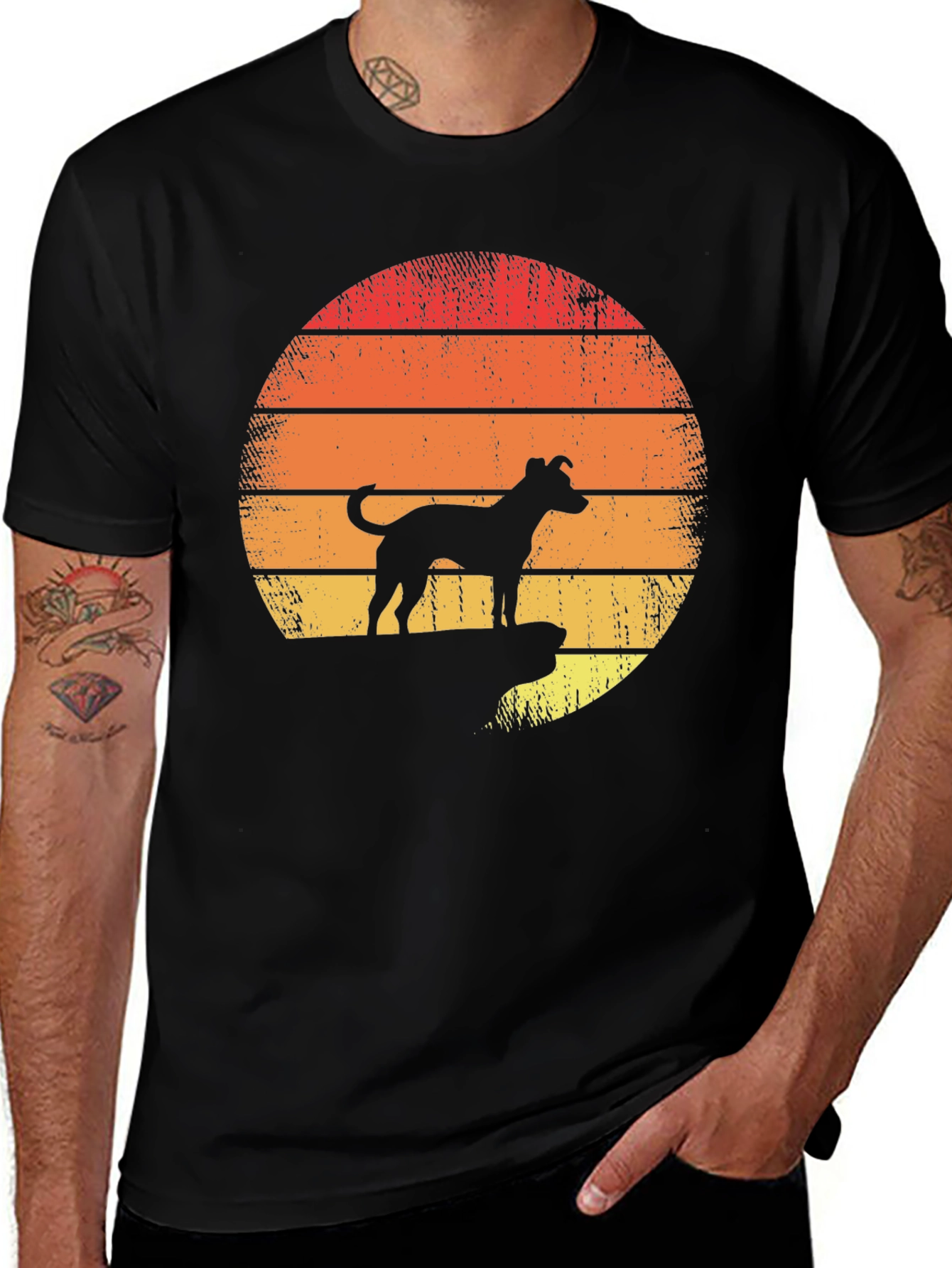 Variant 25 of Dog Silhouette Retro Sunset T-Shirt